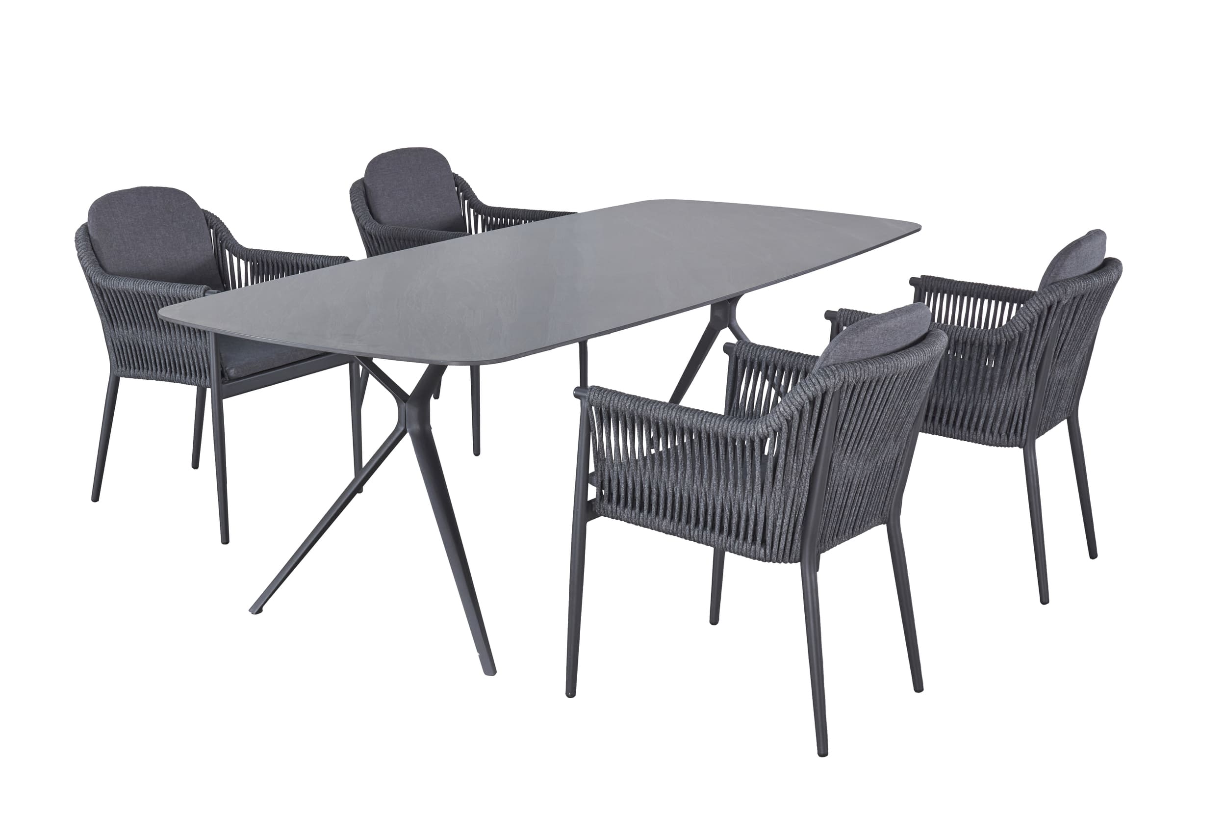 LC Garden »Bari« Gartenset III 5tlg. anthrazit Esstisch 180x90cm Aluminium/sintered stone + 4 Gartenstühle Rope Sitzgruppe