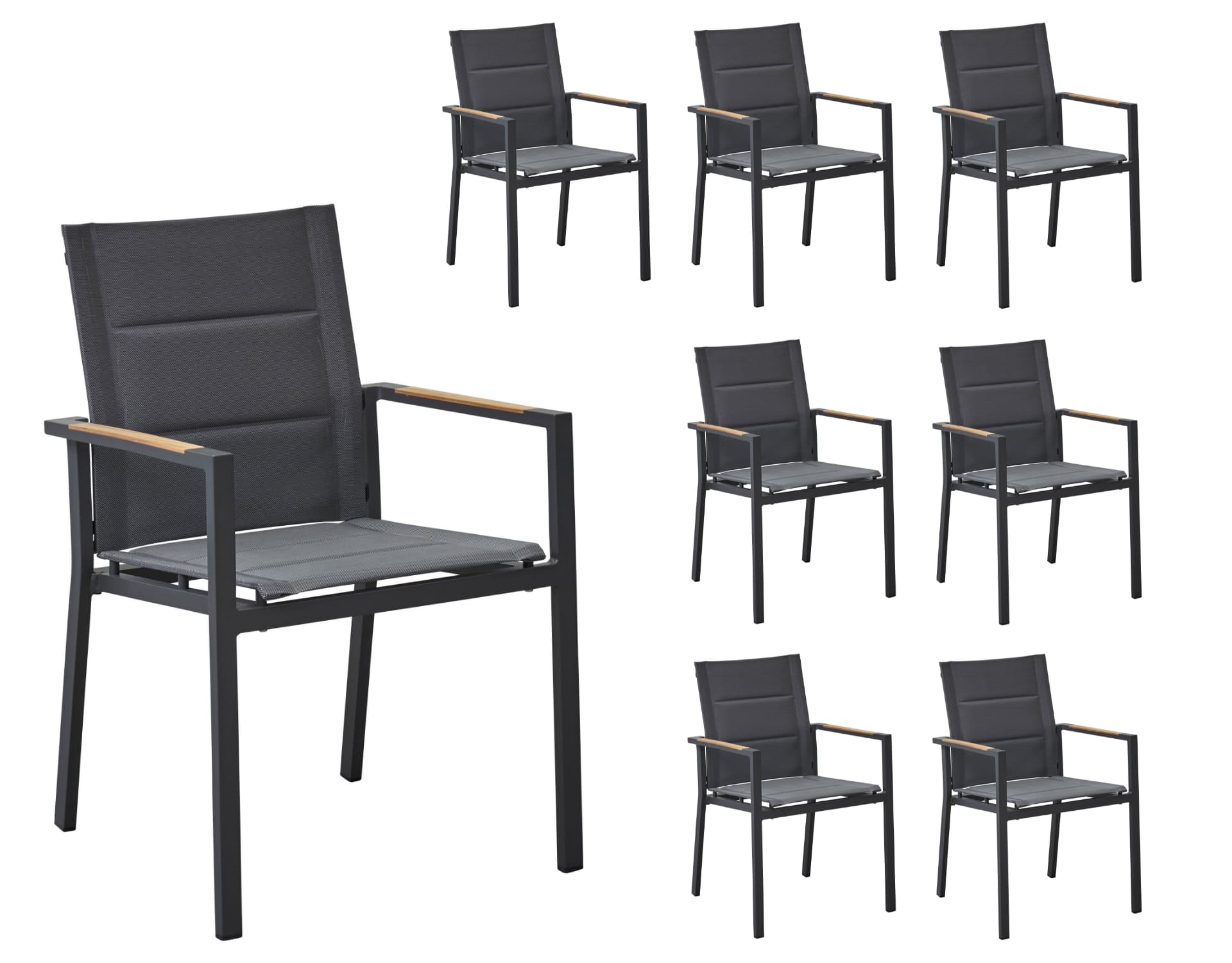 LC Garden 8er Set »Unicamo Sunnymera« Stapelstuhl Textilen anthrazit Teakholz Gartenstuhl Armlehnstuhl