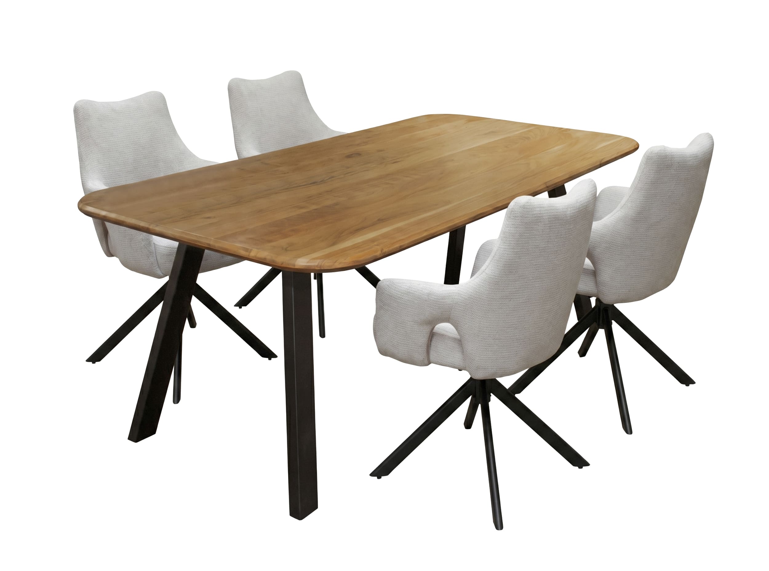 LC Home Essgruppe Livrono 5tlg. Esstisch Akazie Metallgestell 175x90cm + 4 Esszimmerstühle Livrono Creme