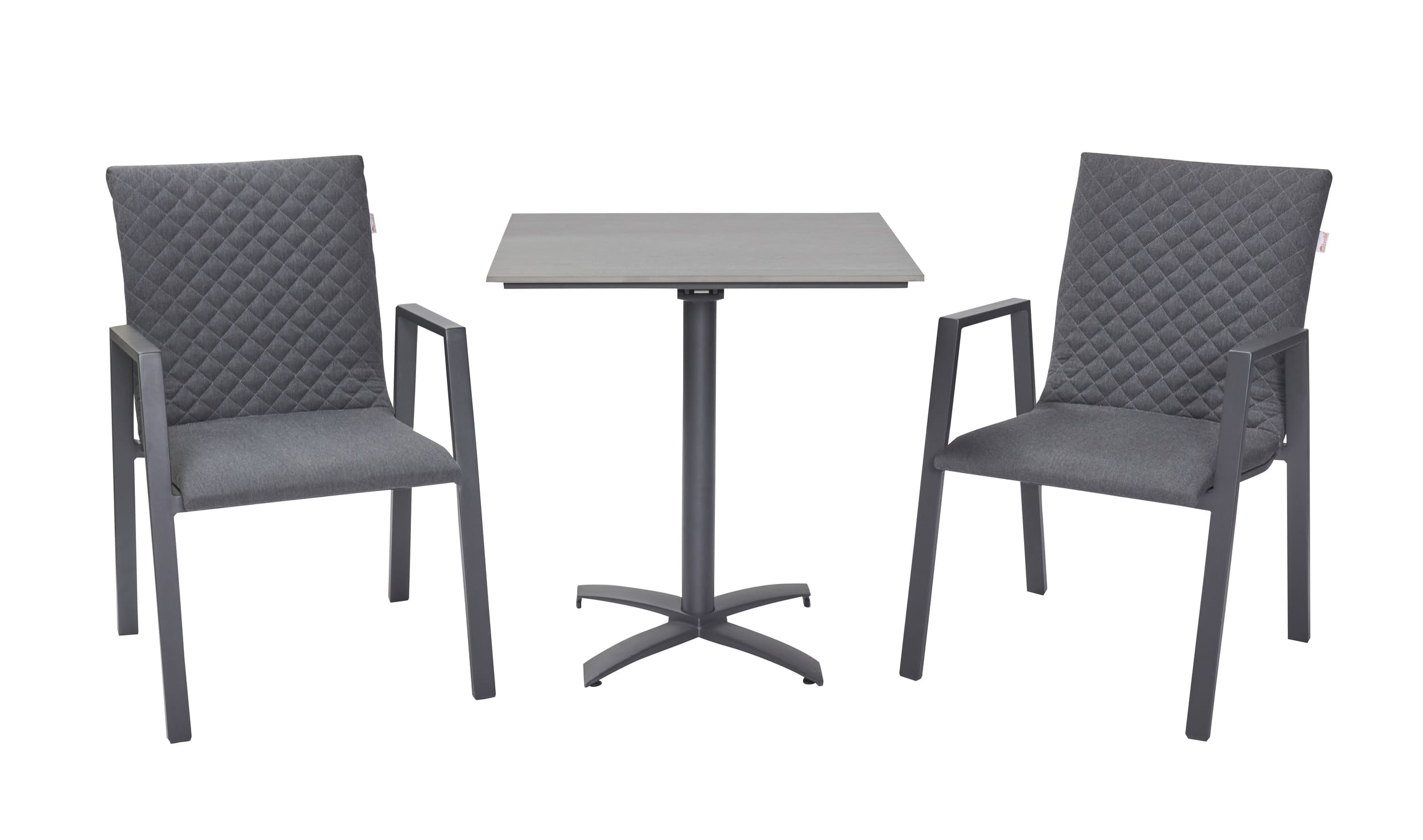 LC Garden »Galomo« Balkonset I 3tlg. Balkontisch 70x70cm Aluminium/sintered stone + 2 x Gartenstuhl anthrazit/sooty Aluminium/Sunbrella®-Bezug stapelbar