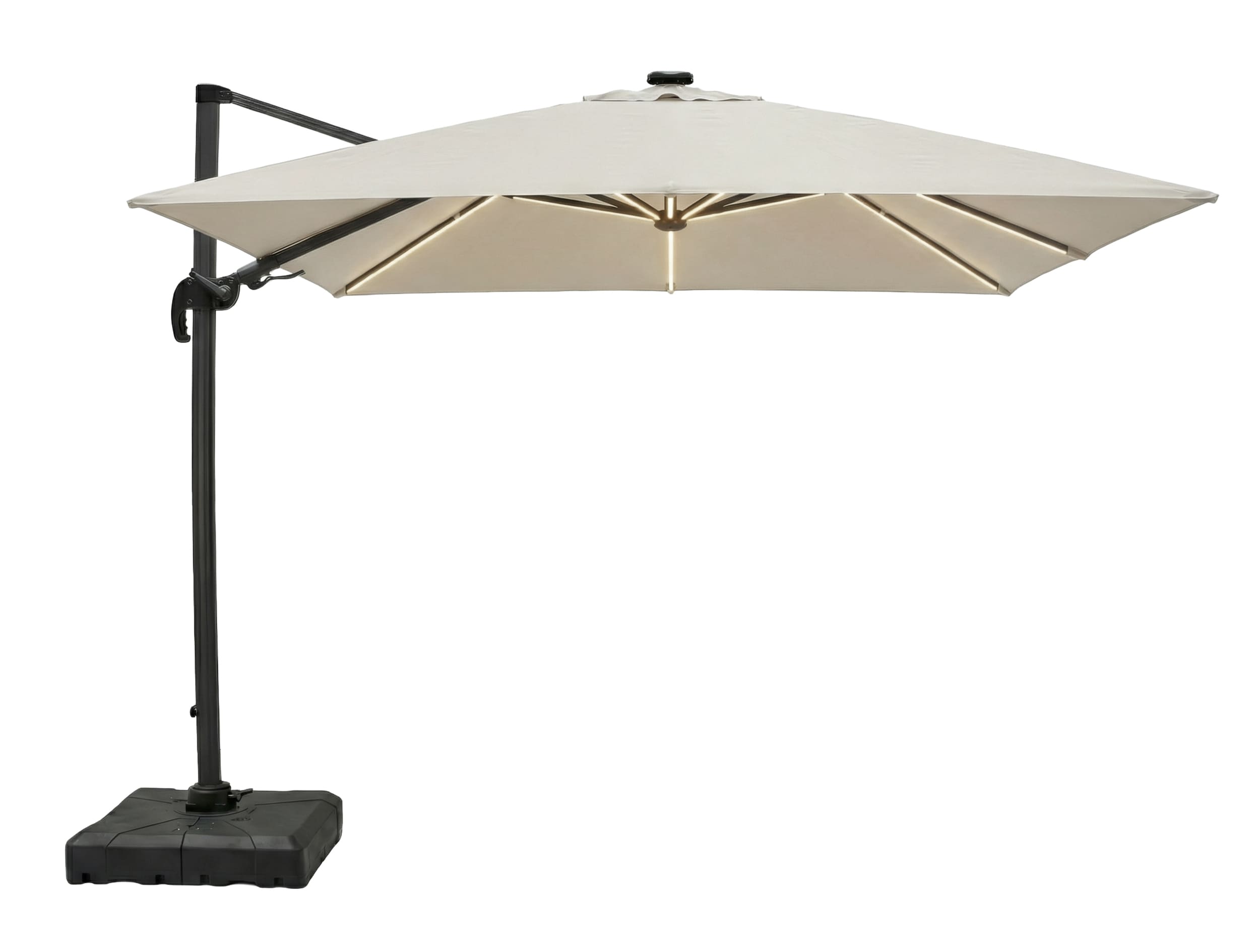 LC Garden »Salerno« Ampelschirm Beige 300cm inkl. Schutzhülle& Schirmfuß mit LED-Solarbeleuchtung schwenk- und drehbar 360°