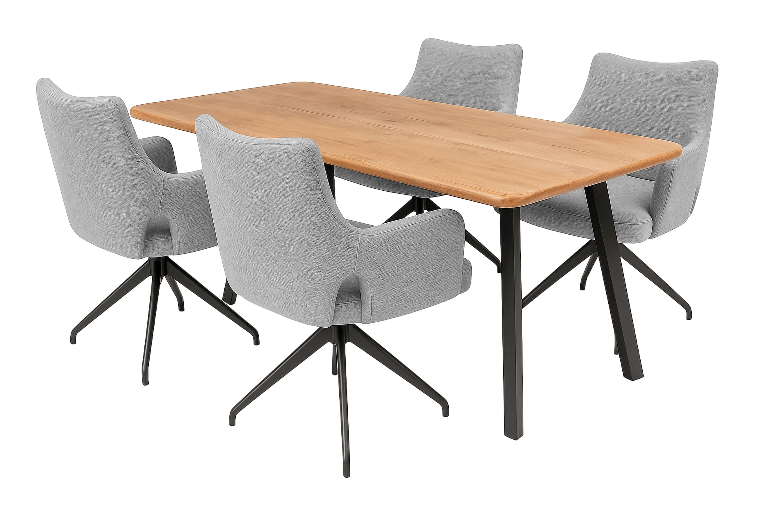 LC Home Essgruppe Livrono 5tlg. Esstisch Akazie Metallgestell 175x90cm + 4 Esszimmerstühle Livrono Grau