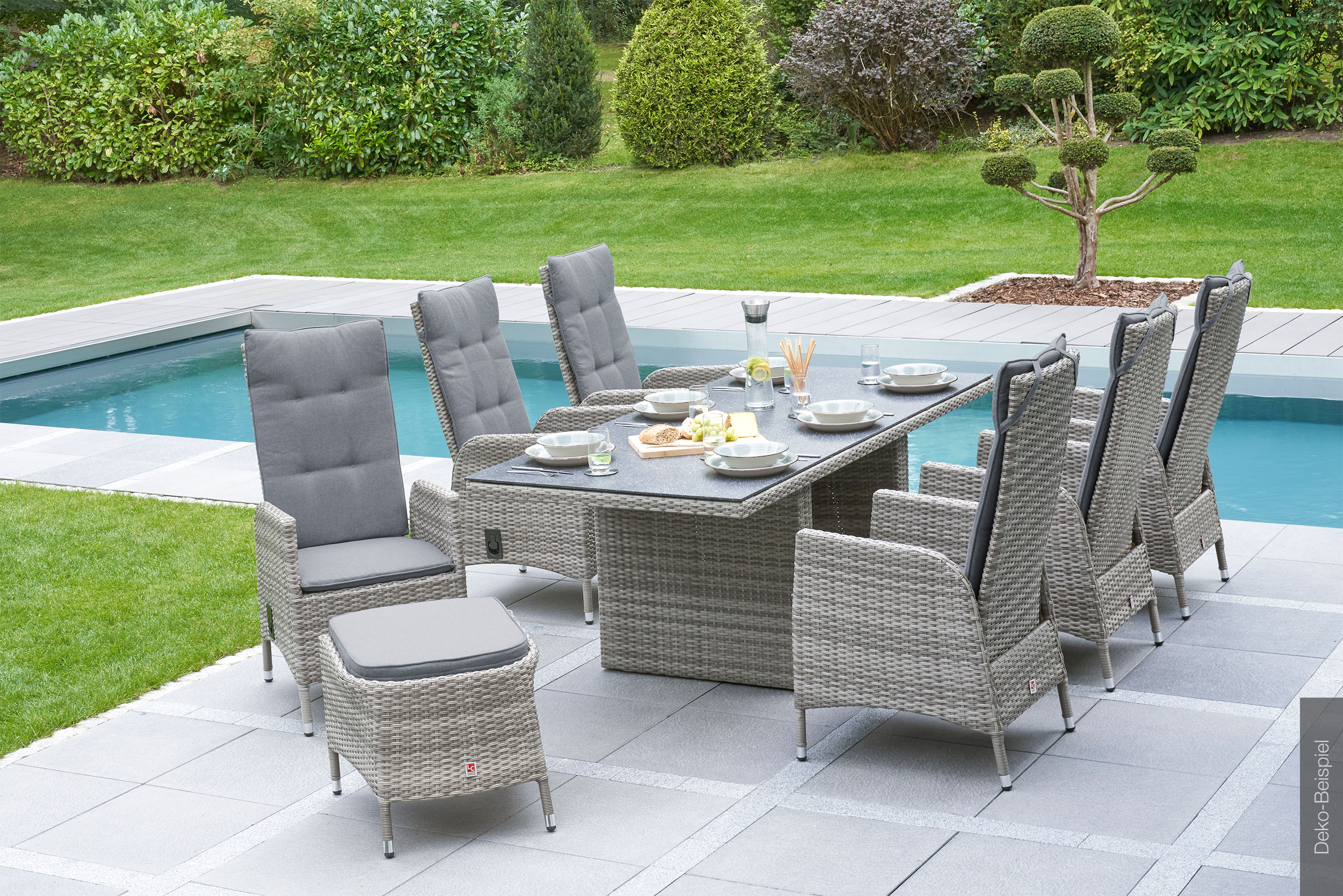LC Garden »Roma« Gartenset natur 192cm Esstisch + 6 Positionsstühle Sitzgruppe Gartenmöbelset