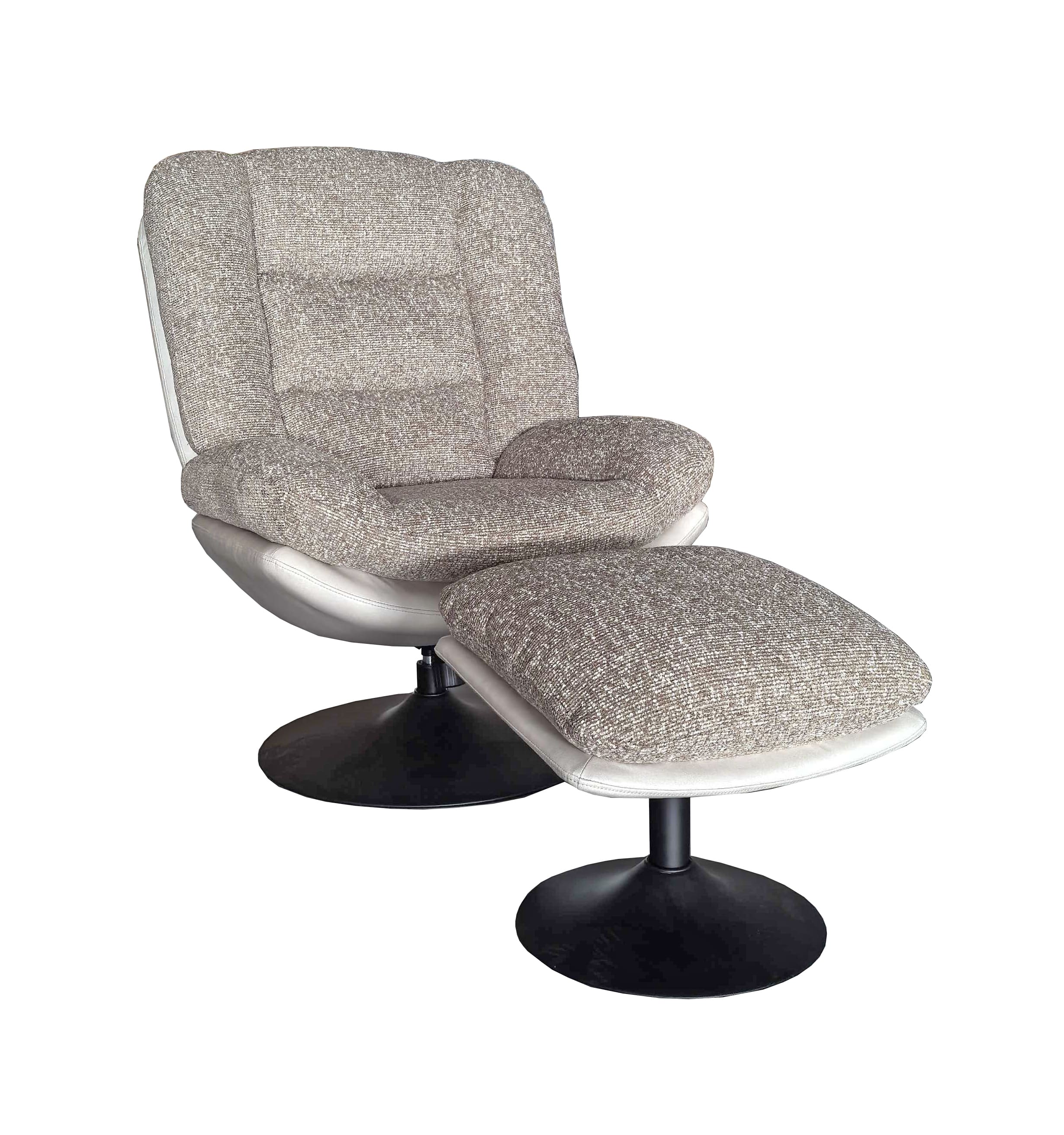 LC Home Sessel »Franklin« Beige Webstoff Drehsessel Polstersessel Relaxsessel mit Hocker Trompetenfuß schwarz
