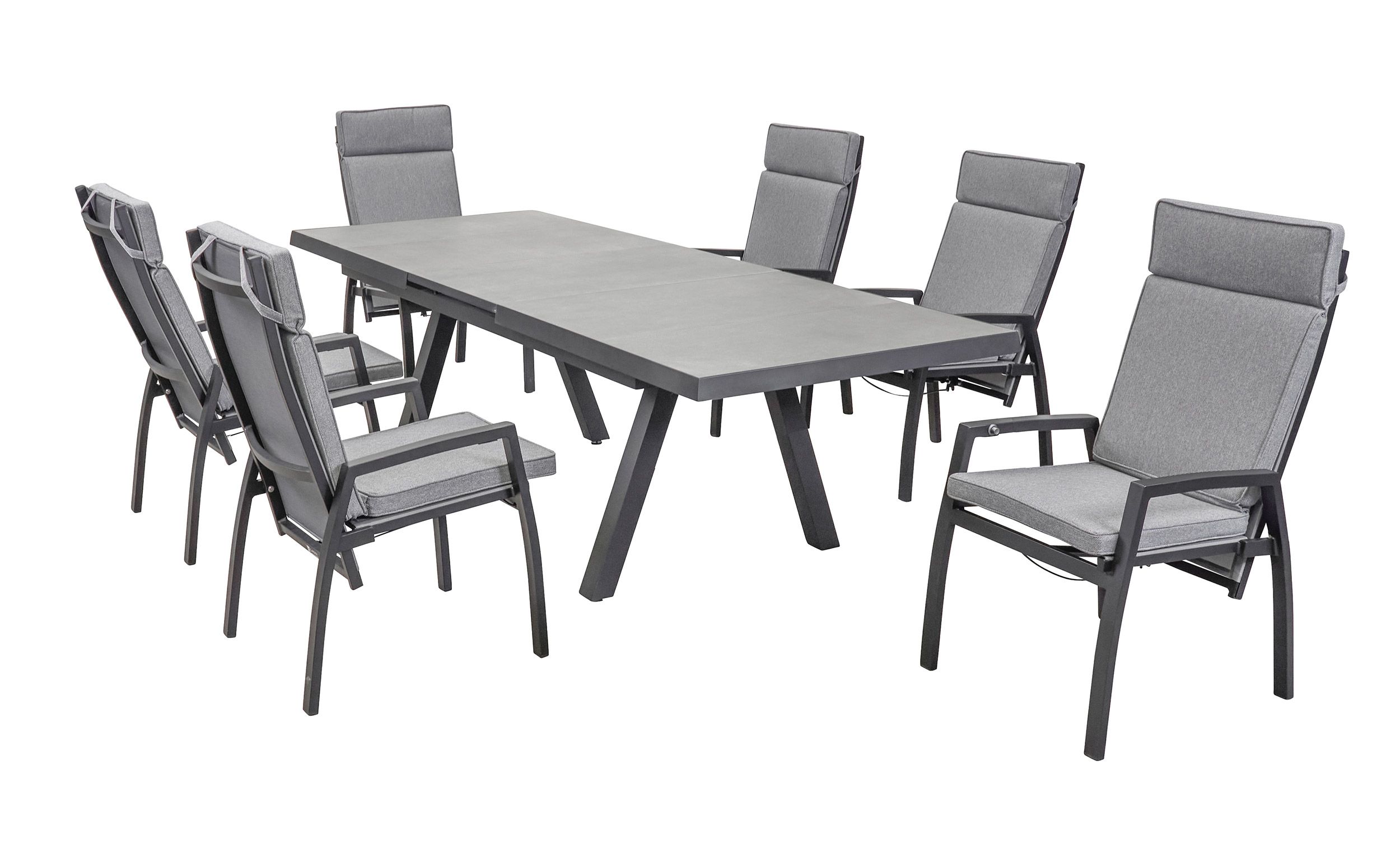 LC Garden »Sondrino« Gartenset 7tlg. anthrazit Esstisch 200/260x100cm Aluminium/Keramik Beton-Optik + 6 Gartenstühle Sitzgruppe