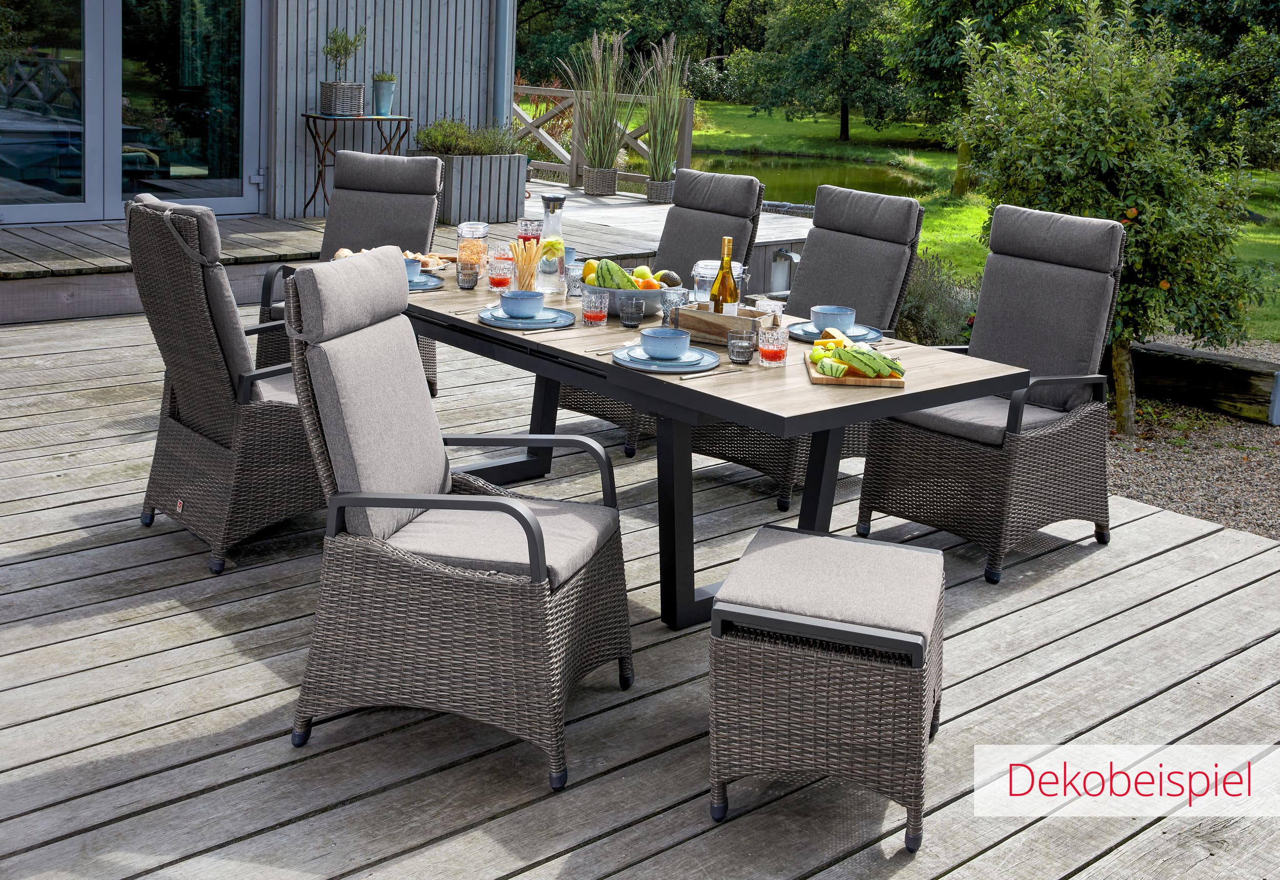 LC Garden »Komido« Dining Set I omega braun Garten Sitzgruppe aus handgeflochtenem Polyrattan inkl. Sitzkissen