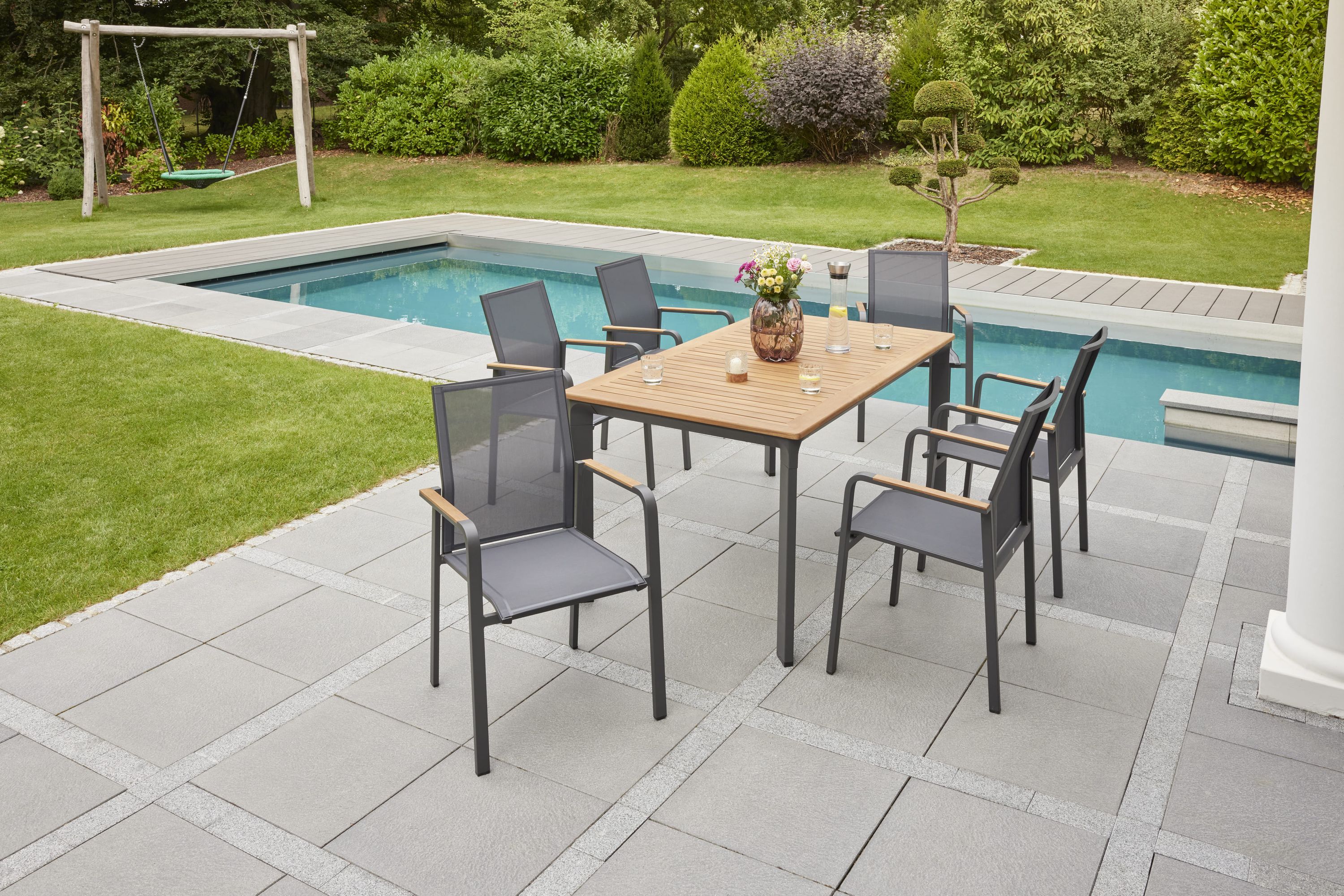 LC Garden »Unicamo Sunrest« Stapelstuhl Textilen anthrazit/anthrazit Teakholz Gartenstuhl 