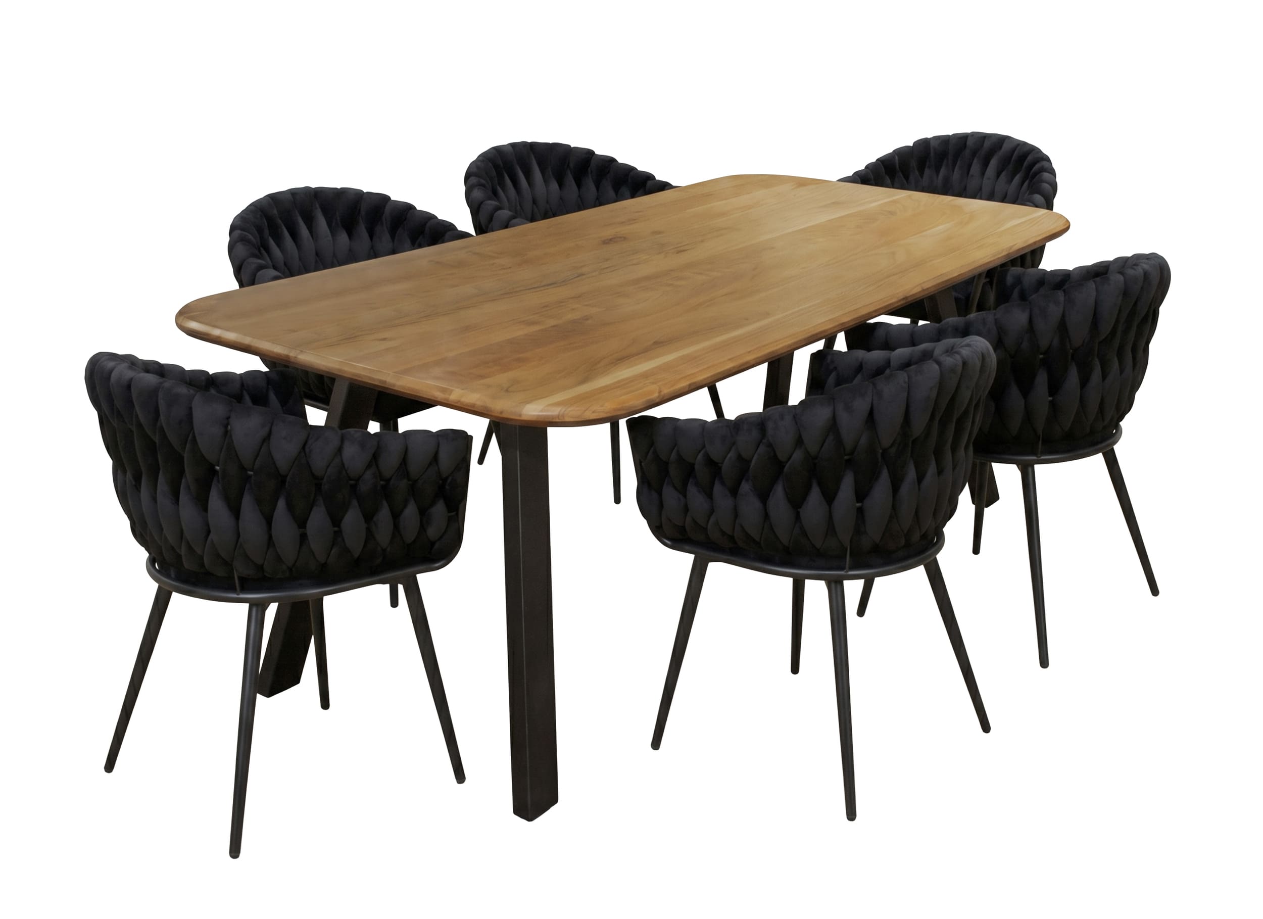 LC Home Essgruppe Remy 7tlg. Esstisch Akazie Metallgestell 215x100cm + 6 Esszimmerstühle Remy Schwarz