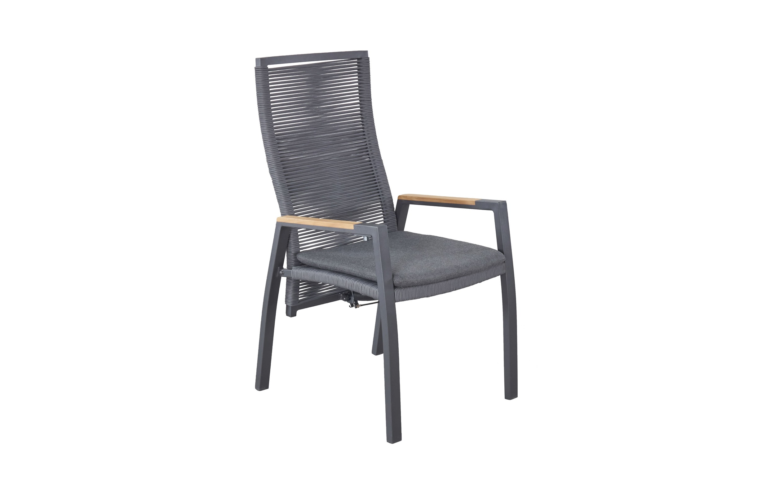 LC Garden »Diwo« Gartenstuhl anthrazit/grau Aluminium/Rope & Teak-Armlehne Positionsstuhl mit Sitzkissen aus Sunbrella® Stoff