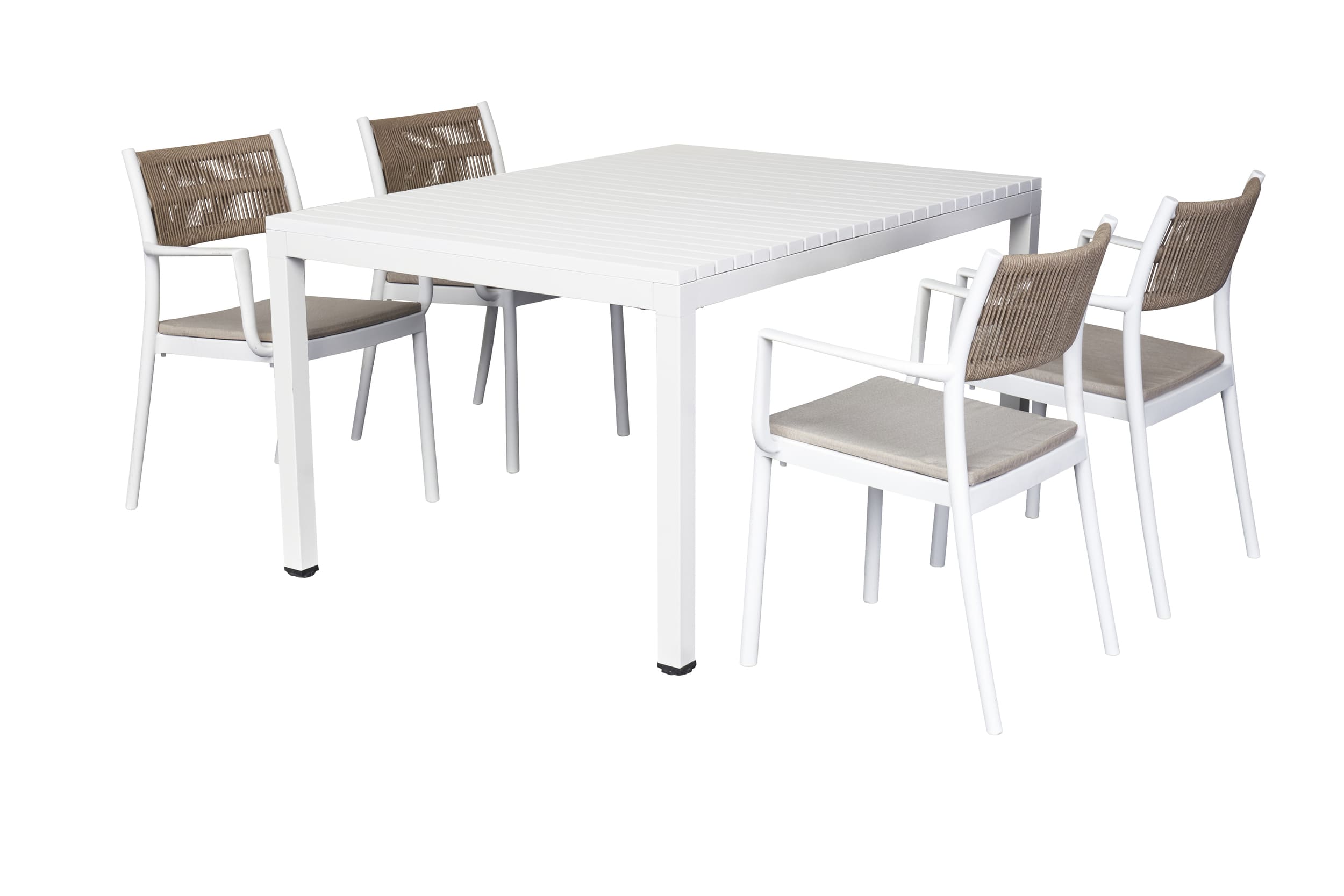 LC Garden Vona Essgruppe weiß/natur 5tlg. Sitzgruppe Kunststoff Gartenset
