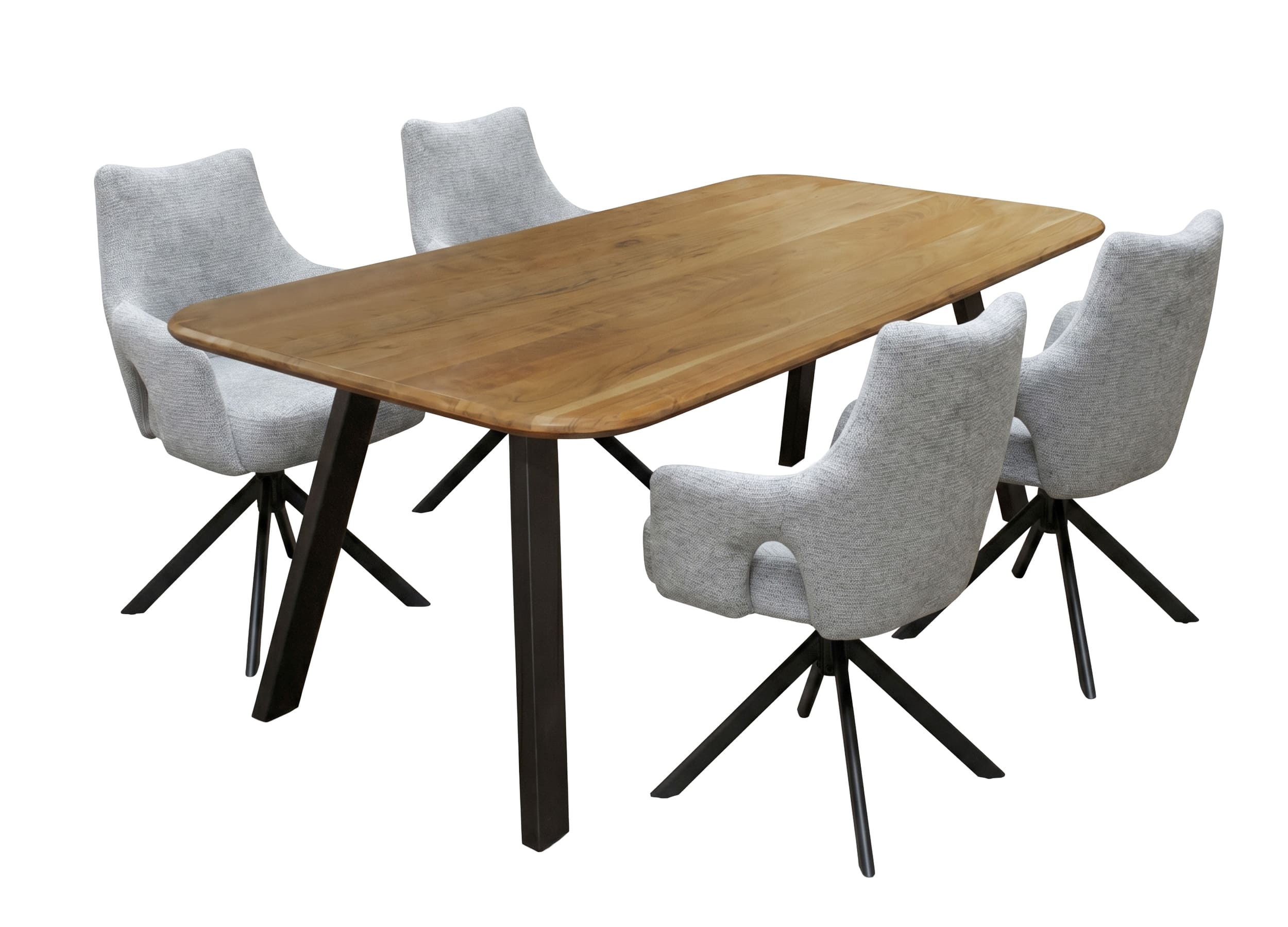 LC Home Essgruppe Livrono 5tlg. Esstisch Akazie Metallgestell 175x90cm + 4 Esszimmerstühle Livrono Grau