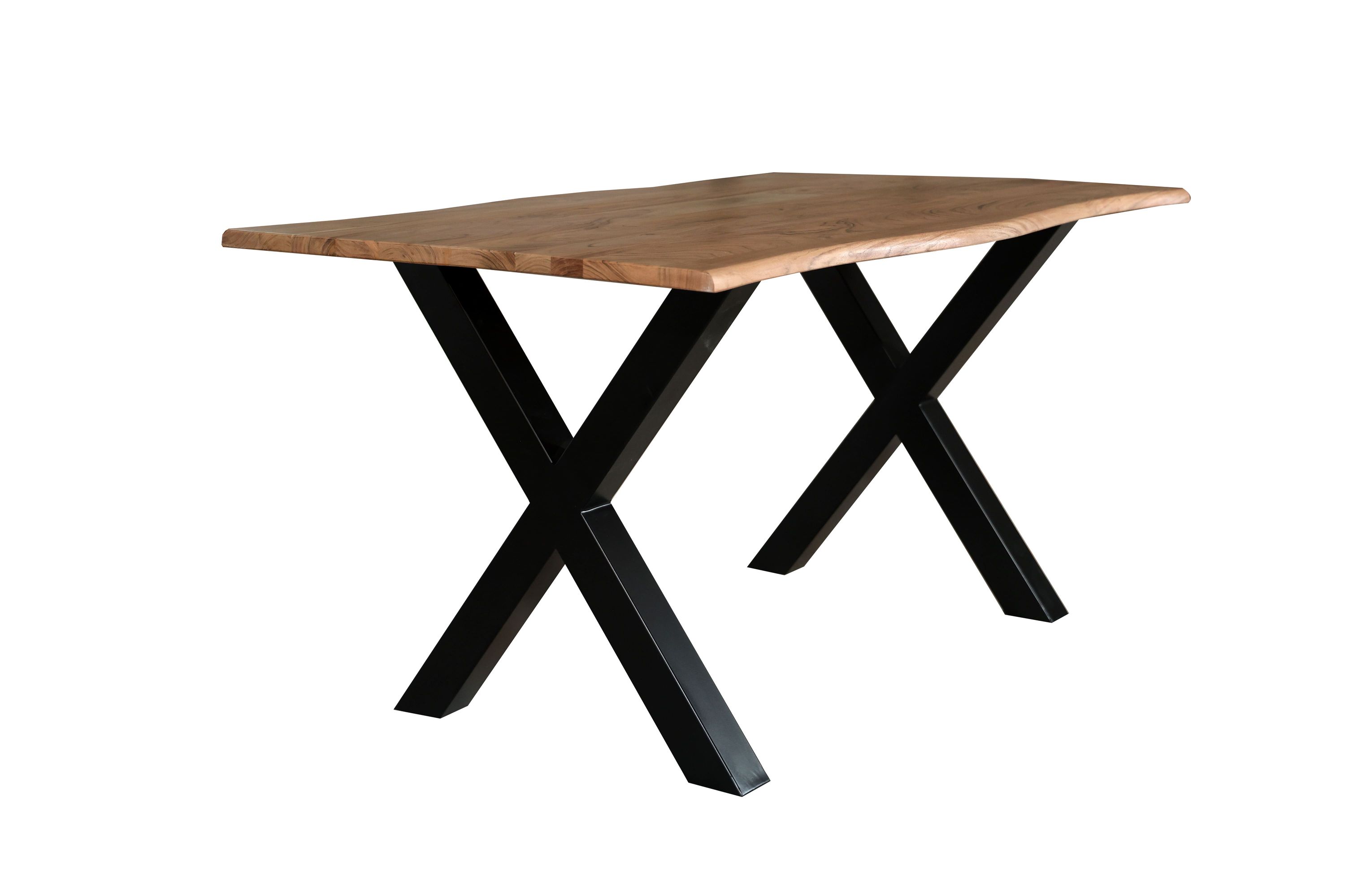 LC Home Esstisch »Lund« 140x75 cm Akazie massiv – Massivholztisch mit Baumkante & schwarzem X-Gestell