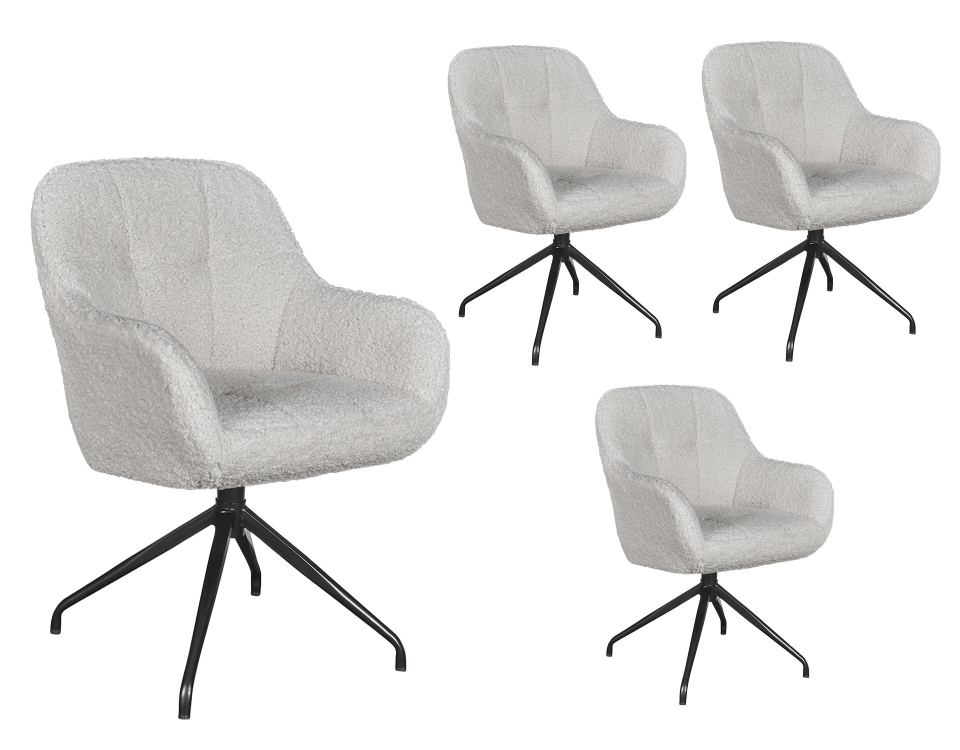 LC Home 4er Set Esszimmerstuhl Drehstuhl »Trevina« Teddystoff Cremeweiß Polsterstuhl