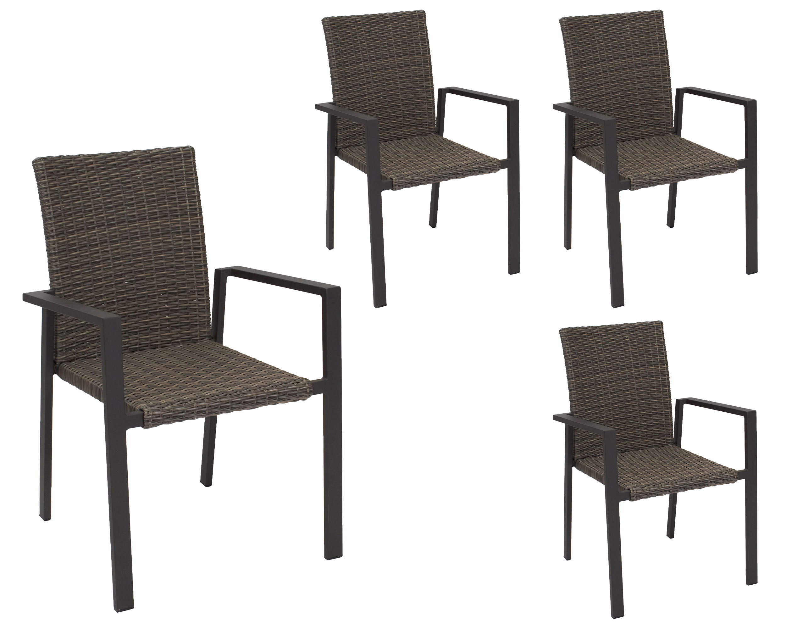 LC Garden 4er Set »Komido« Stapelstühle omega braun 60x57x88cm stapelbare Armlehnstühle aus handgeflochtenem Polyrattan