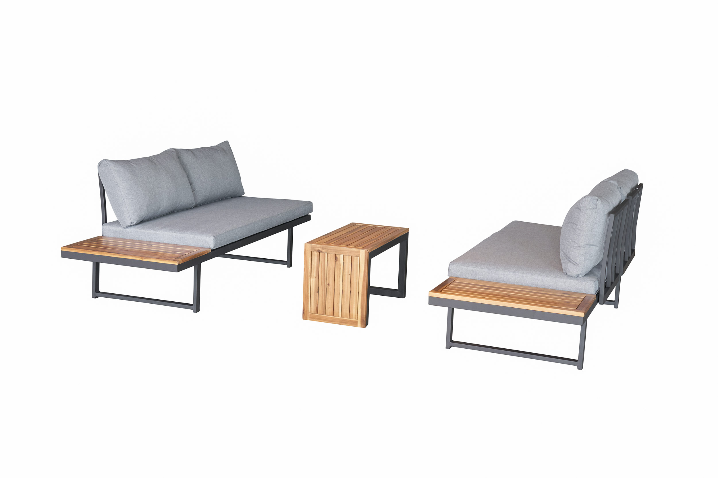 LC Garden »Sungardo« Gartenlounge Set 3tlg. Anthrazit aus Aluminium Akazie