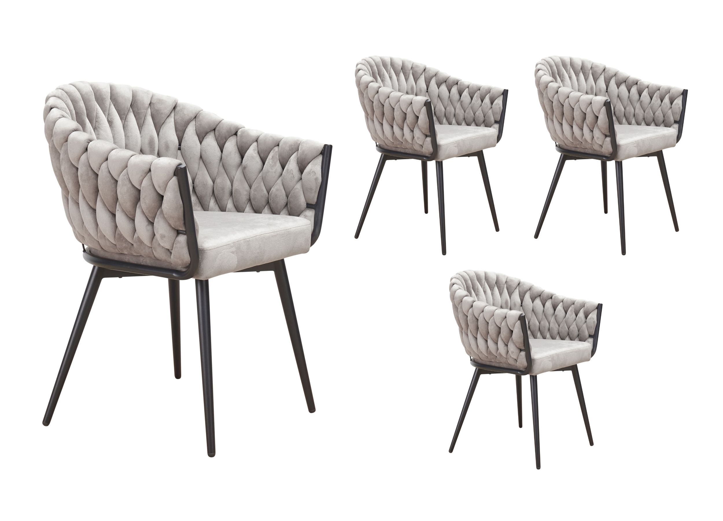 LC Home 4er Set Esszimmerstuhl »Remy« Samtoptik hellgrau/ taupe Armlehnstuhl Designerstuhl