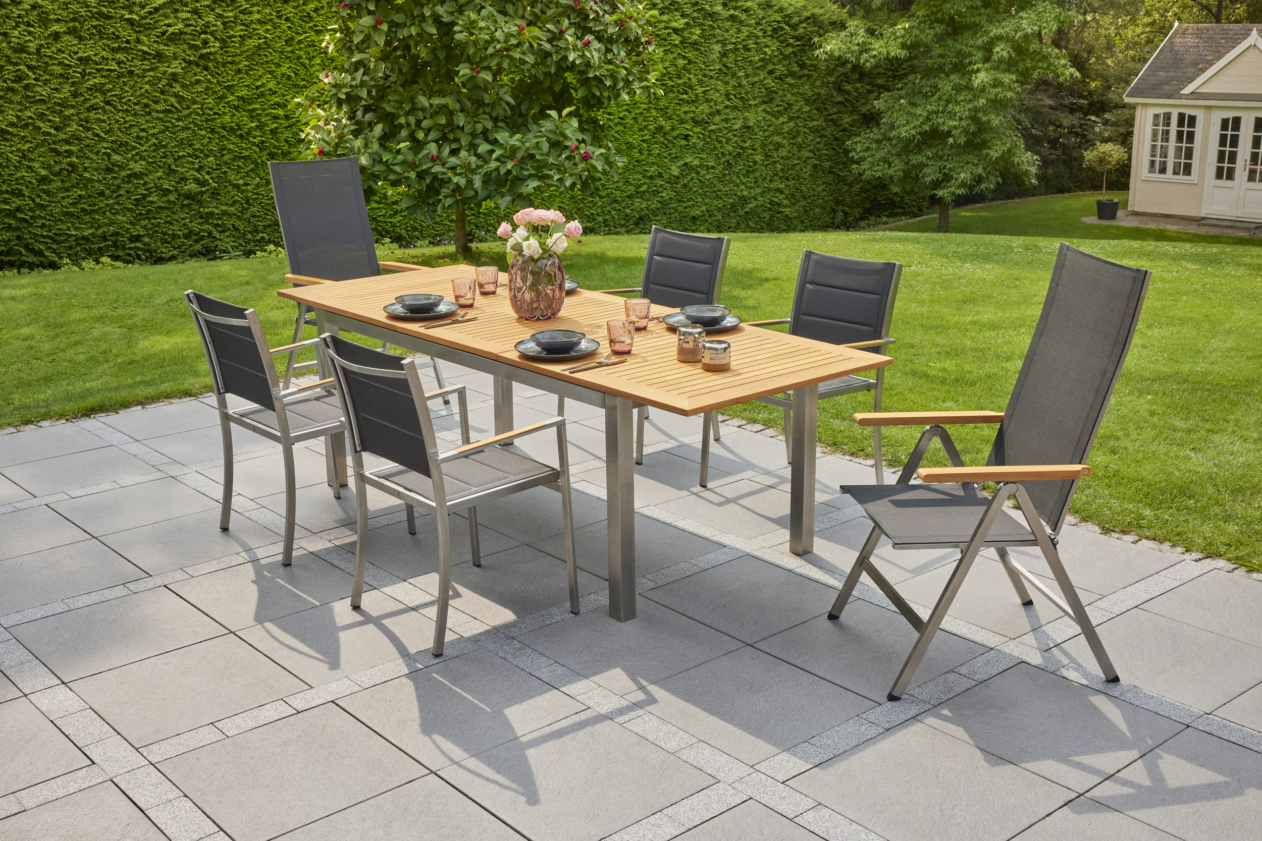 LC Garden »Steelado« Ausziehtisch Edelstahl/Teak 180/240cm Gartentisch Terrassentisch