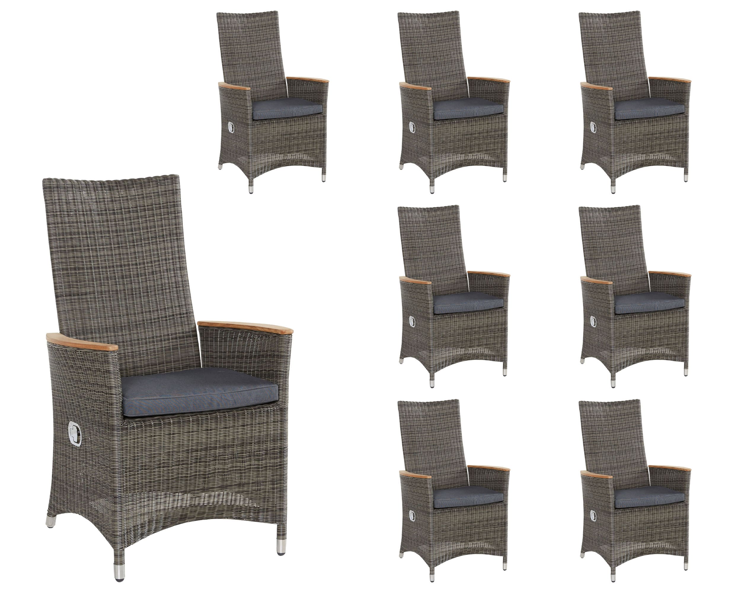 LC Garden »Chelsea« 8er Set Positionsstuhl Verstellsessel grau inkl. Sitzkissen 70x67x108cm