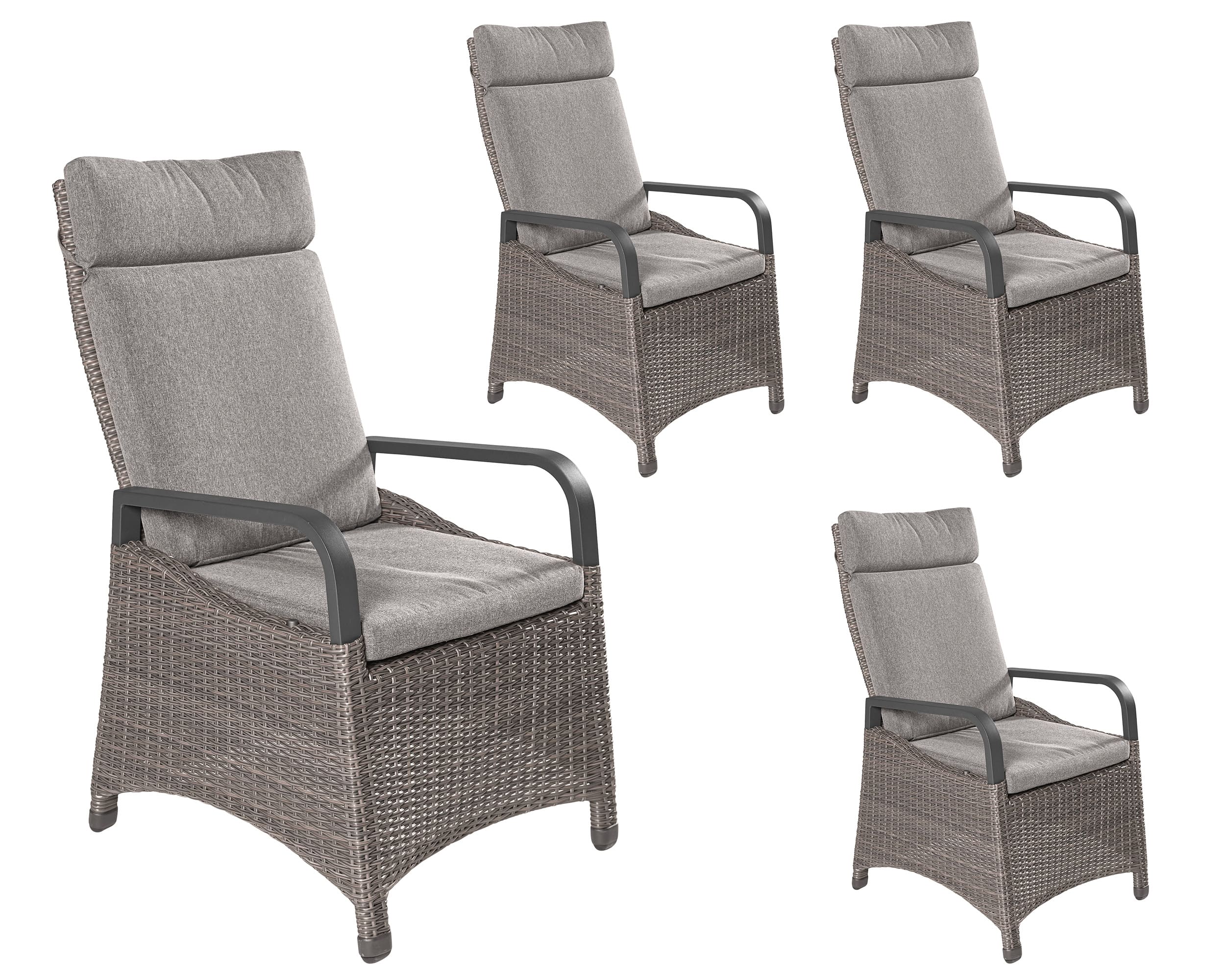 LC Garden »Komido« Dining 4er Set Positionsstuhl Verstellsessel omega braun