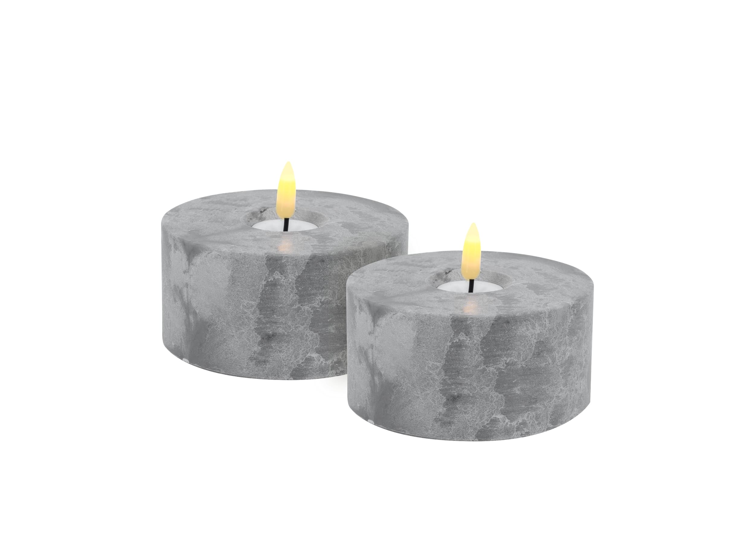 Candela Lights LED Kerzen 2er Set H5xØ10cm Betonoptik mit Fernbedienung Timer Funktion & mehrstufig dimmbar flammenlos Betonoptik