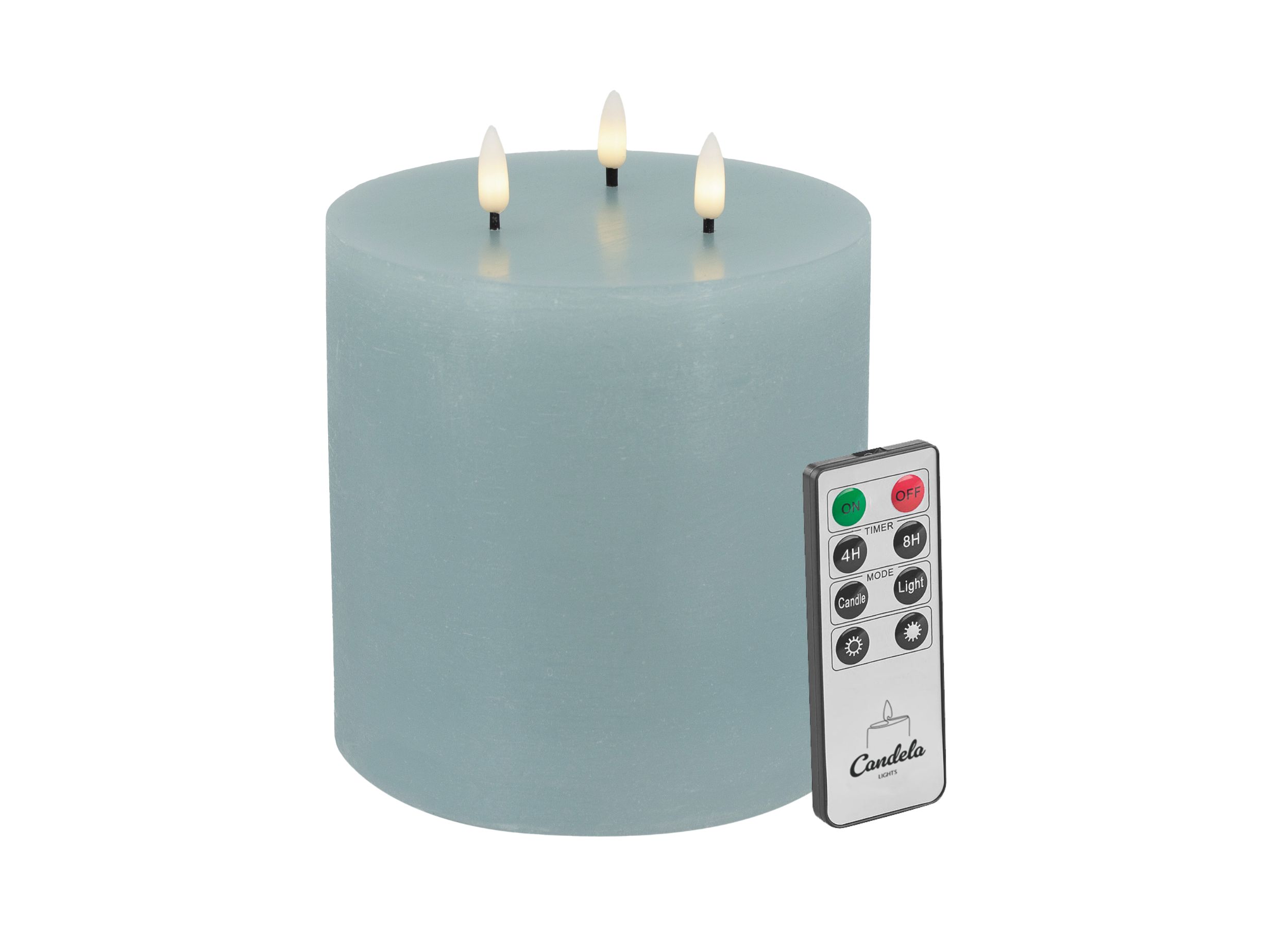 Candela Lights LED Kerze 3-Docht H:15xØ15cm Summer Blue rustic Stumpenkerze Echtwachs mit Fernbedienung & Timerfunktion Flammenlose flackernde LED-Kerze mehrstufig dimmbar