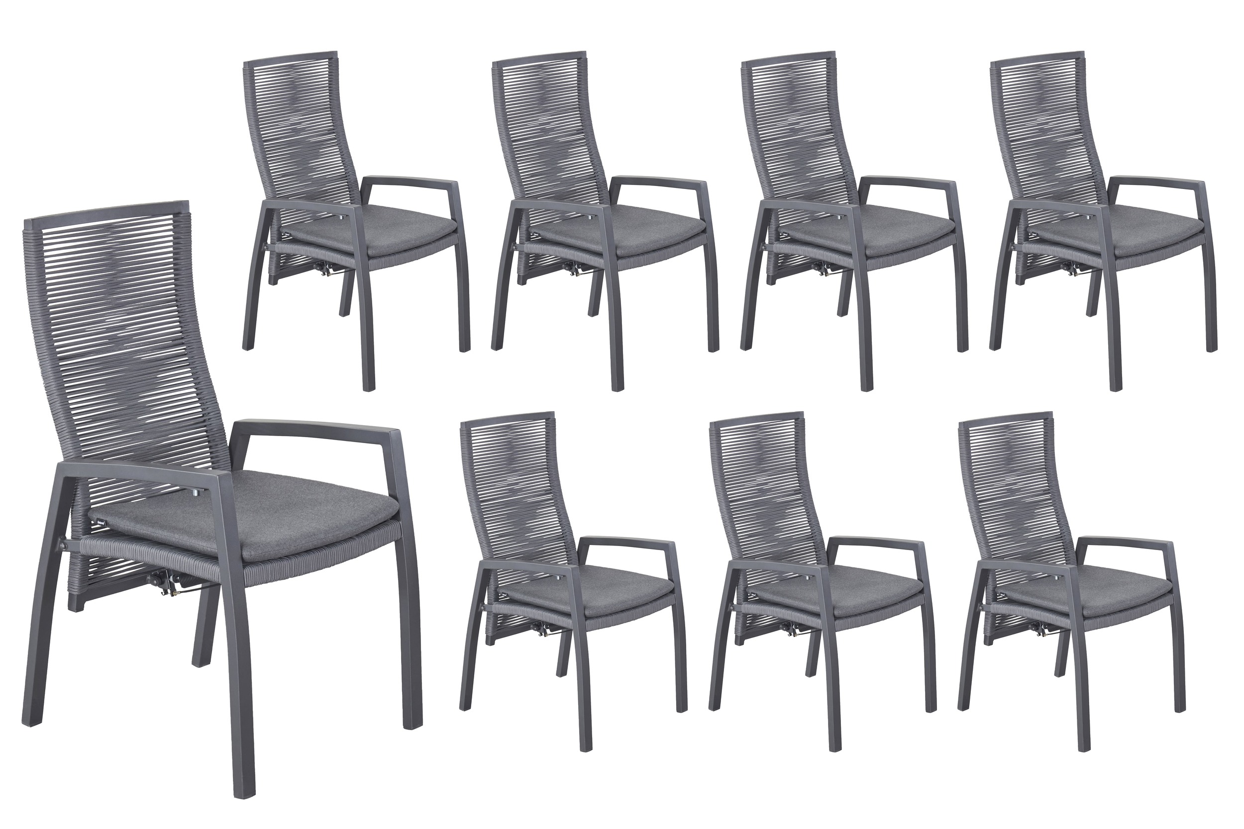 LC Garden 8er Set »Diwo« Gartenstuhl anthrazit/grau Aluminium/Rope Positionsstuhl mit Sitzkissen aus Sunbrella® Stoff