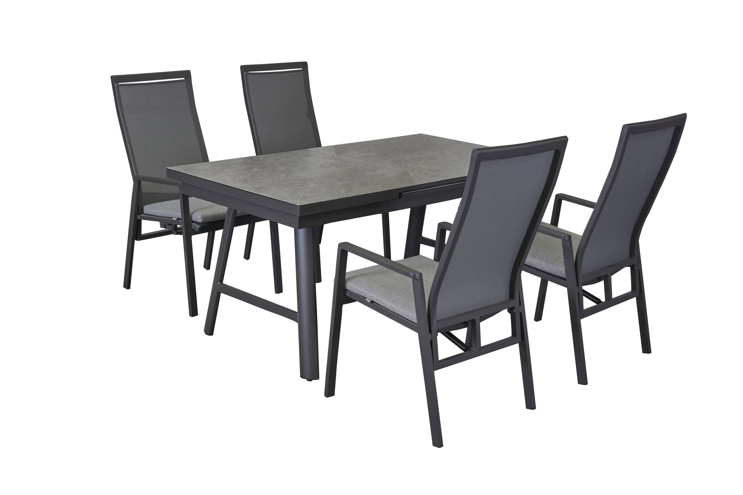 LC Garden »Sunfort« Gartenset anthrazit Esstisch 160/210cm Aluminium/Keramik grau + 4 Gartenstühle Textilene mit Sitzkissen