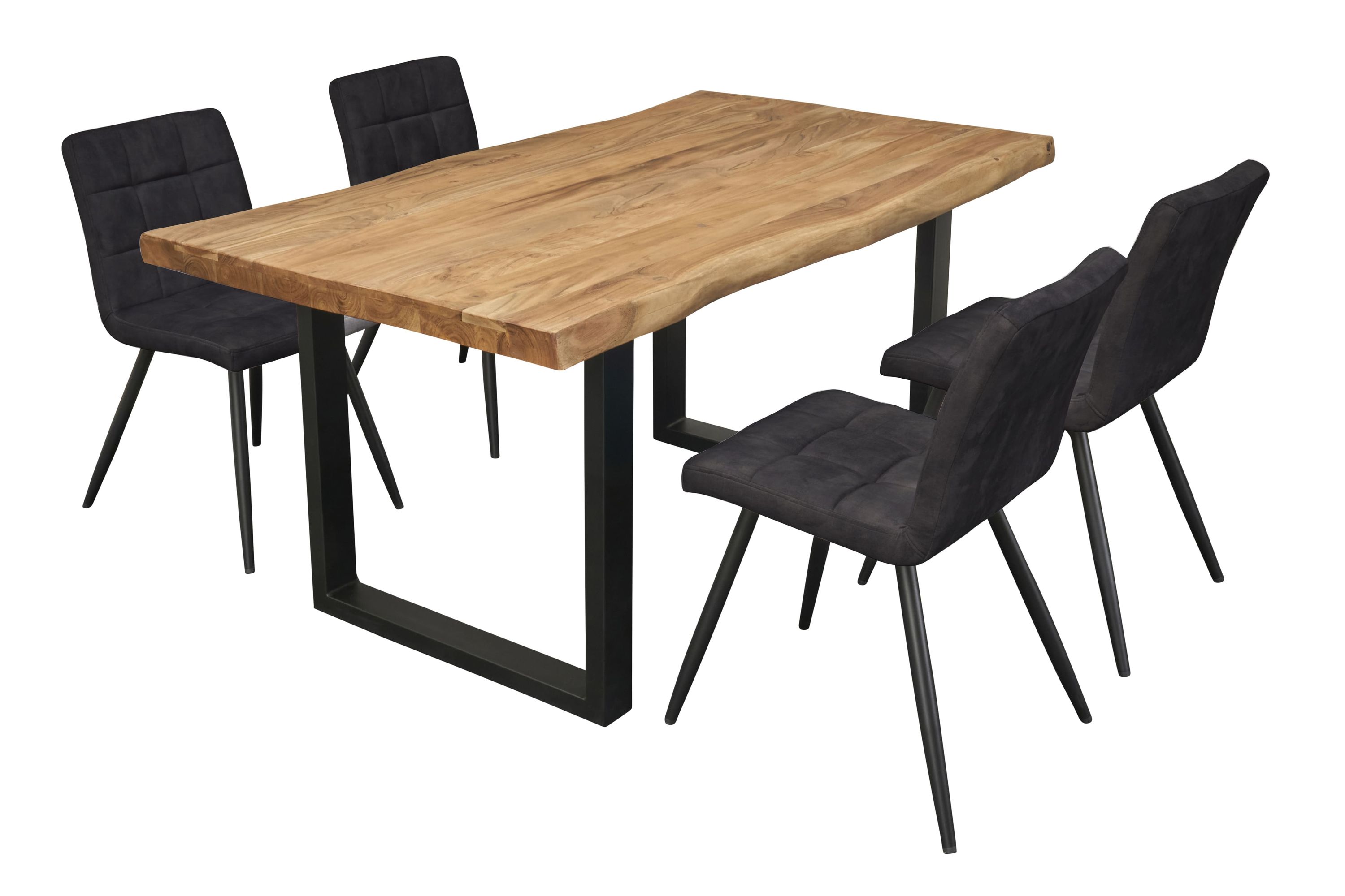 LC Home Essgruppe Moderner 5tlg. Esstisch Akazie U-Gestell 160cm + 4 Esszimmerstühle Samt Schwarz