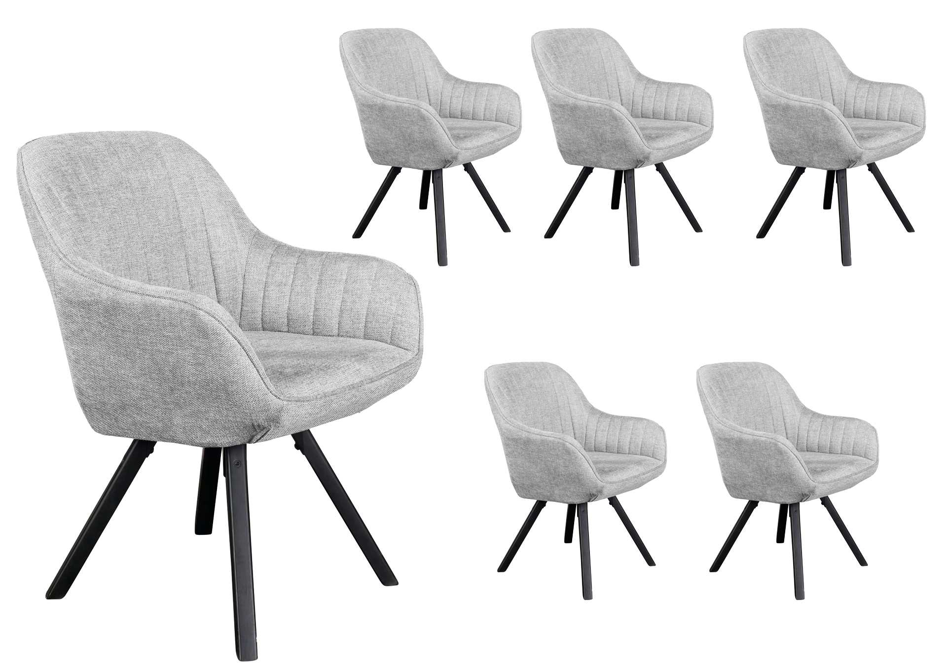 LC Home 6er Set Esszimmerstuhl Drehstuhl »Trevina« Webstoff Grau Polsterstuhl