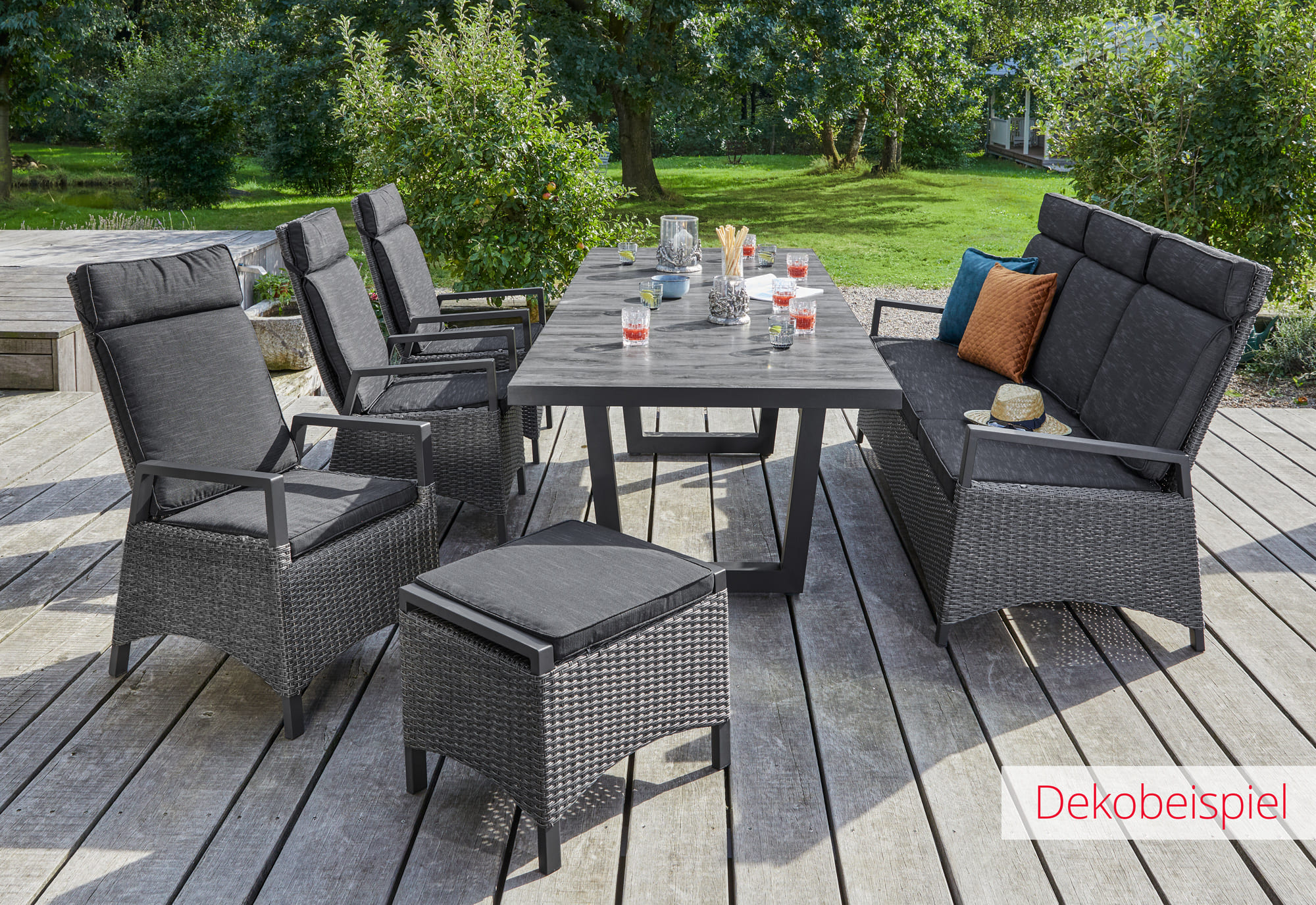 LC Garden »Keramo« Dining Ausziehtisch V-Fuß Anthrazit 200/260x100x75cm Gartentisch