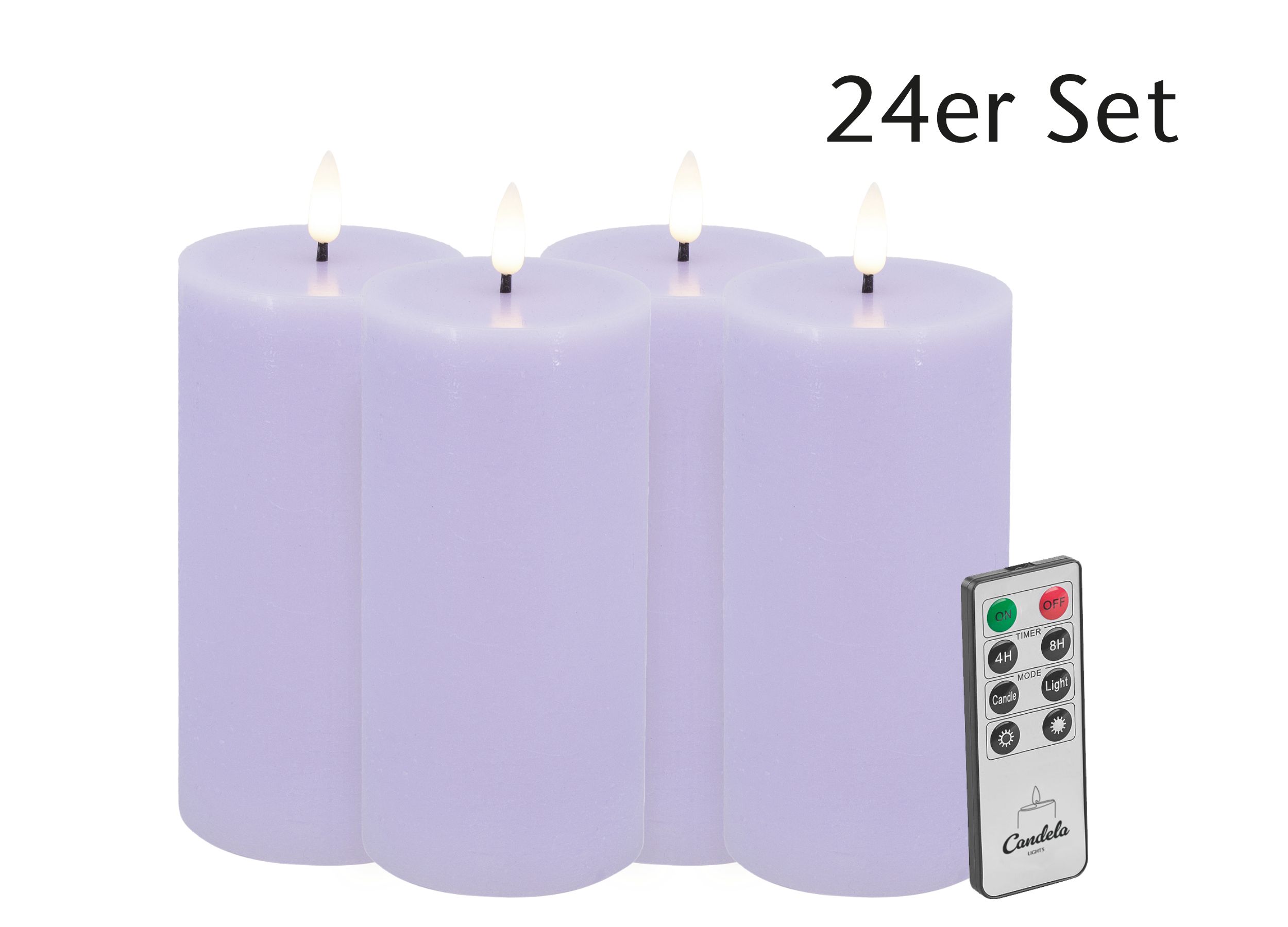 Candela Lights LED Kerzen 24er Set H:20xØ10cm Summer rustic Stumpenkerze Echtwachs mit Fernbedienung & Timerfunktion Flammenlose flackernde LED-Kerze mehrstufig dimmbar