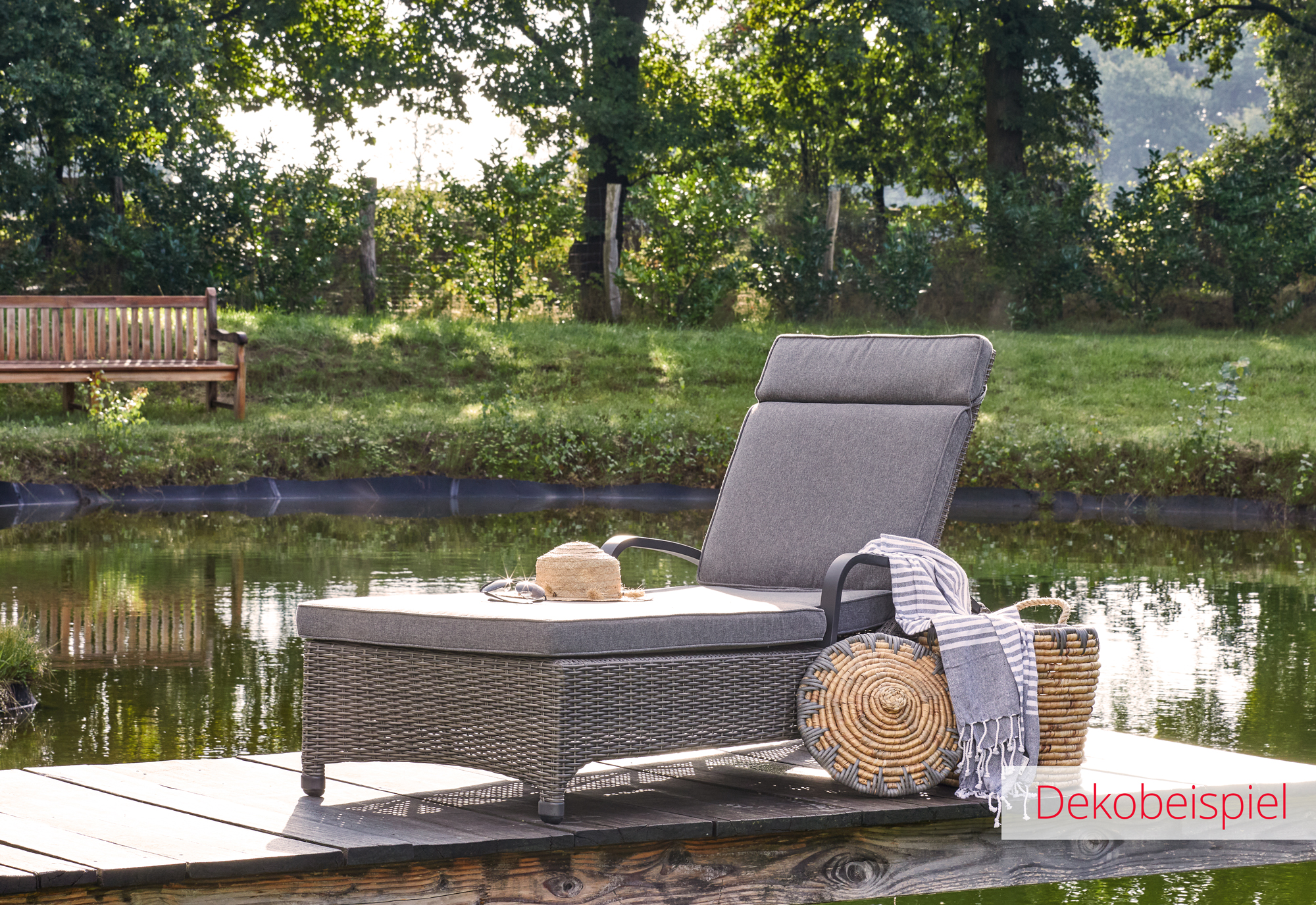 LC Garden »Komido« Liege omega braun 203x68x50cm Gartenliege verstellbar aus handgeflochtenem Polyrattan inkl. Sitzkissen