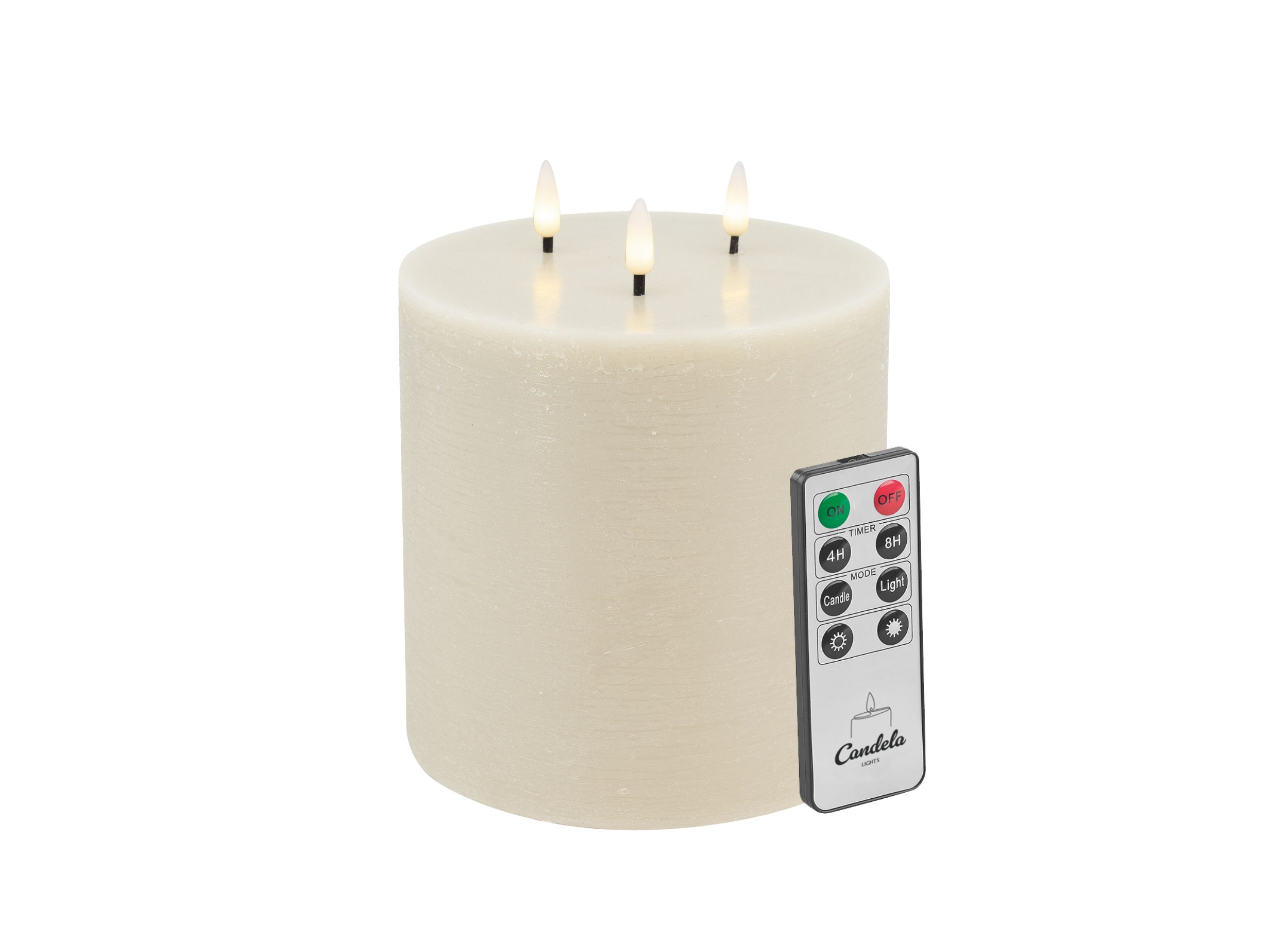 Candela Lights LED Kerze 3-Docht H:15xØ15cm creme rustic Stumpenkerze Echtwachs mit Fernbedienung & Timerfunktion Flammenlose flackernde LED-Kerze mehrstufig dimmbar