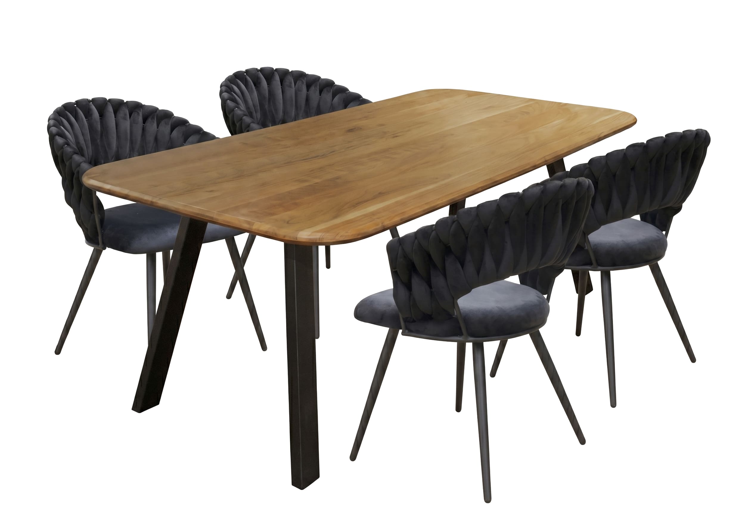 LC Home Essgruppe Nancy 5tlg. Esstisch Akazie Metallgestell 175x90cm + 4 Esszimmerstühle Nancy Schwarz