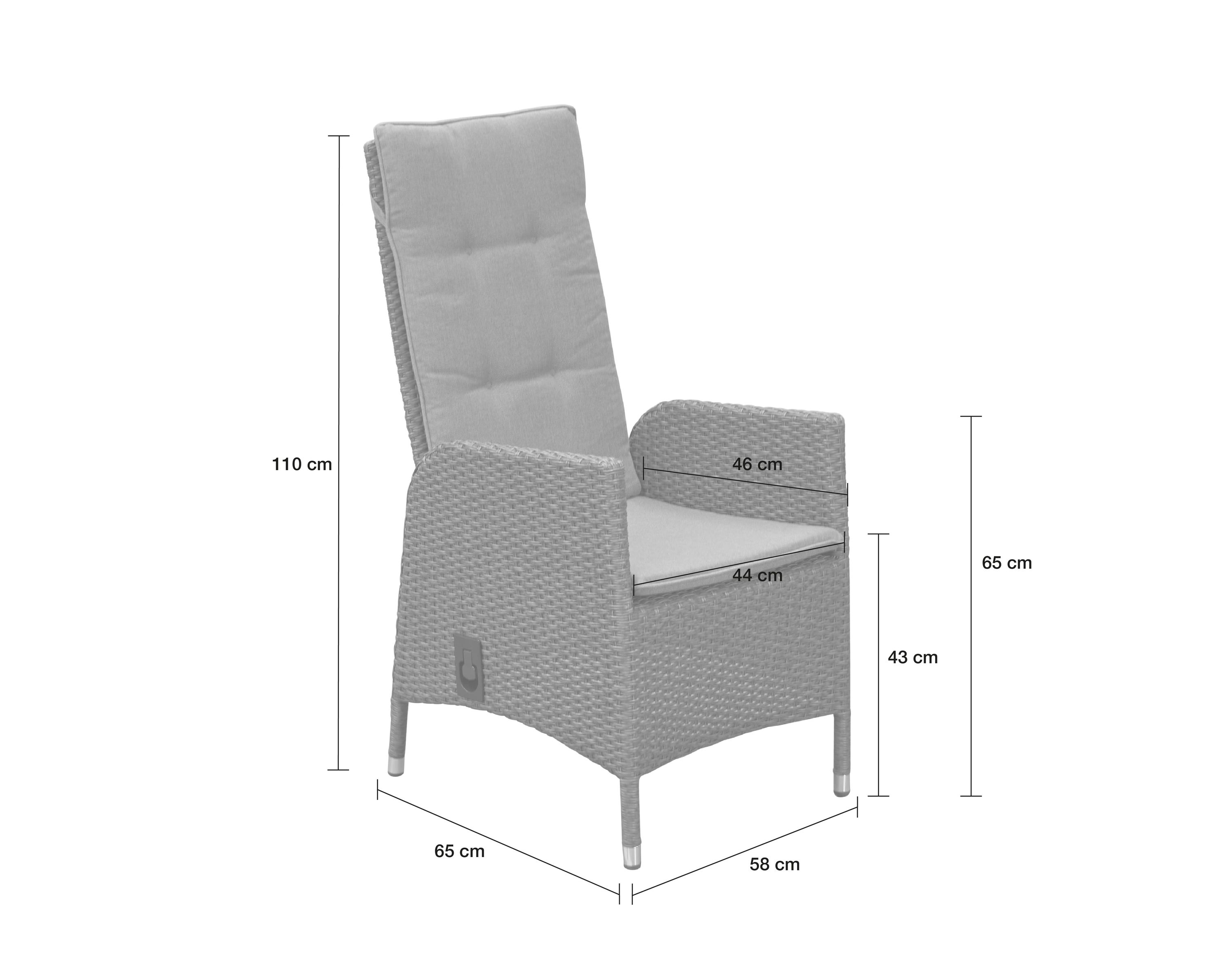 LC Garden 6er Set »Roma« Dining Positionsstuhl grau-mix Verstellsessel Gartenstuhl (Barcelona Geflecht)