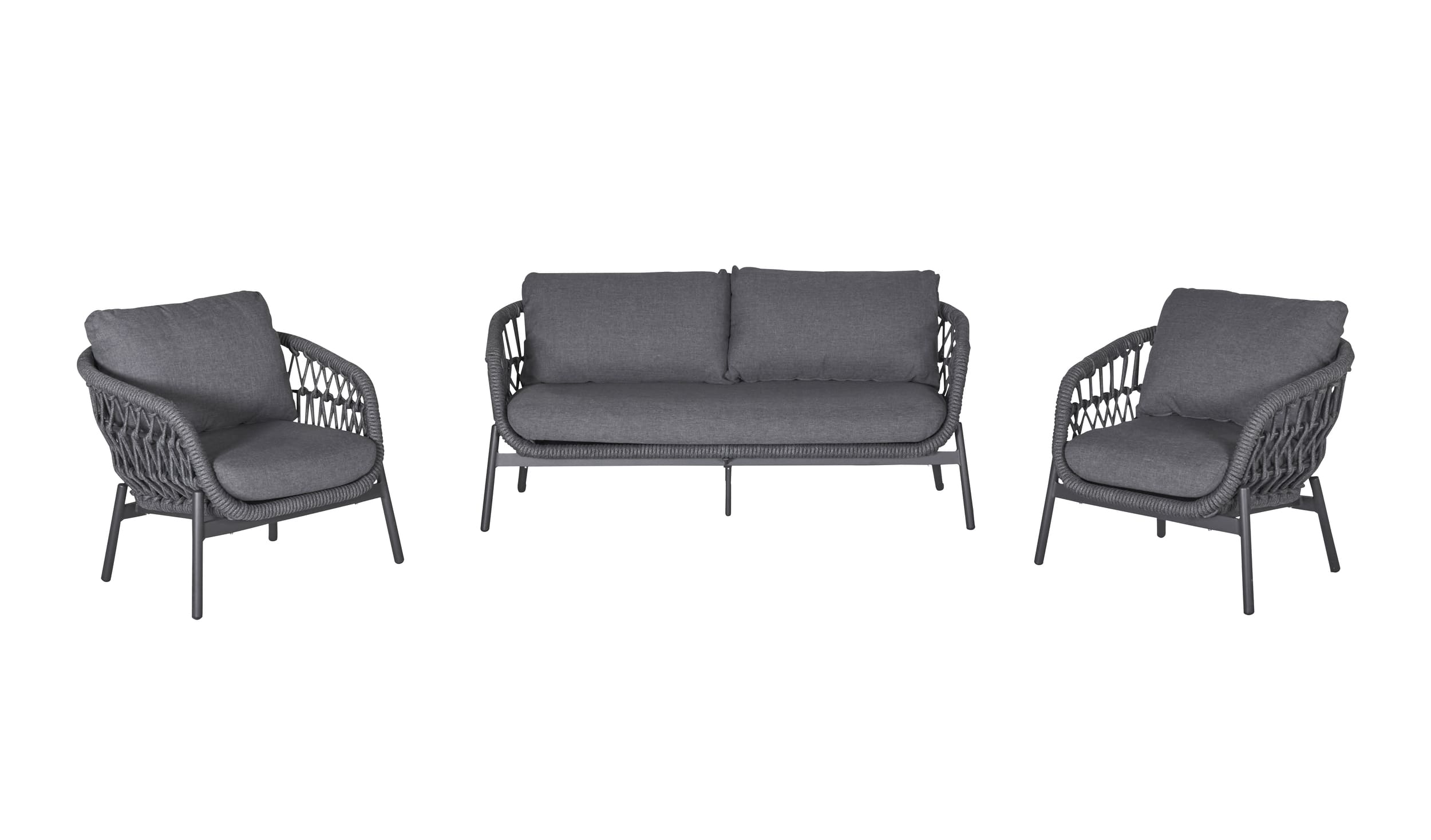 LC Garden »Bari« Living Lounge Set 3tlg. Sitzgruppe Loungemöbel Rope-Geflecht anthrazit