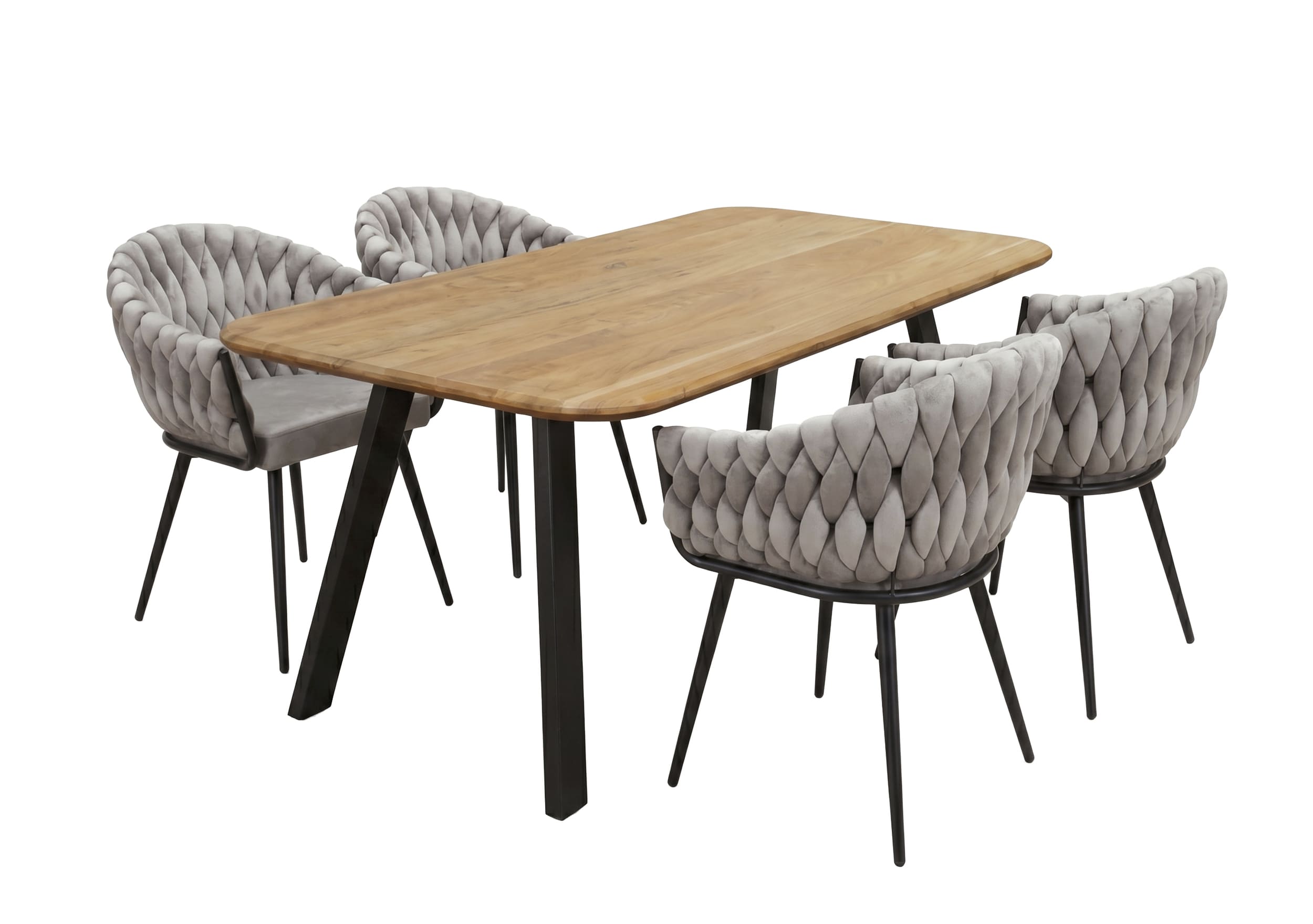 LC Home Essgruppe Remy 5tlg. Esstisch Akazie Metallgestell 175x90cm + 4 Esszimmerstühle Remy Taupe