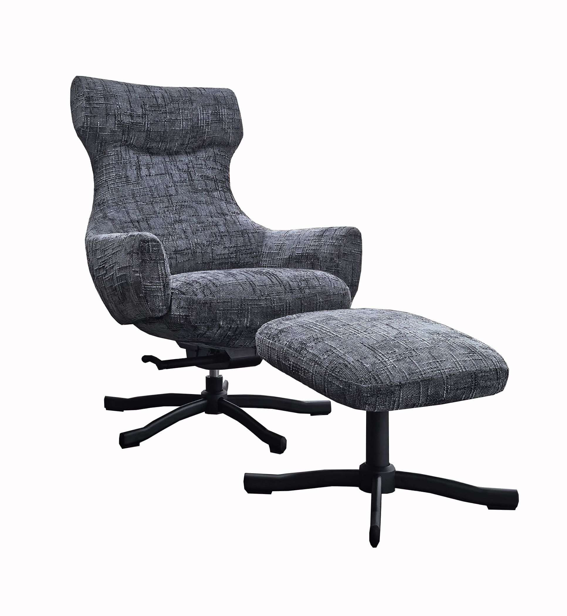 LC Home Sessel »Monroe« Webstoff grau – drehbarer Polstersessel & Relaxsessel mit Hocker Metallgestell schwarz