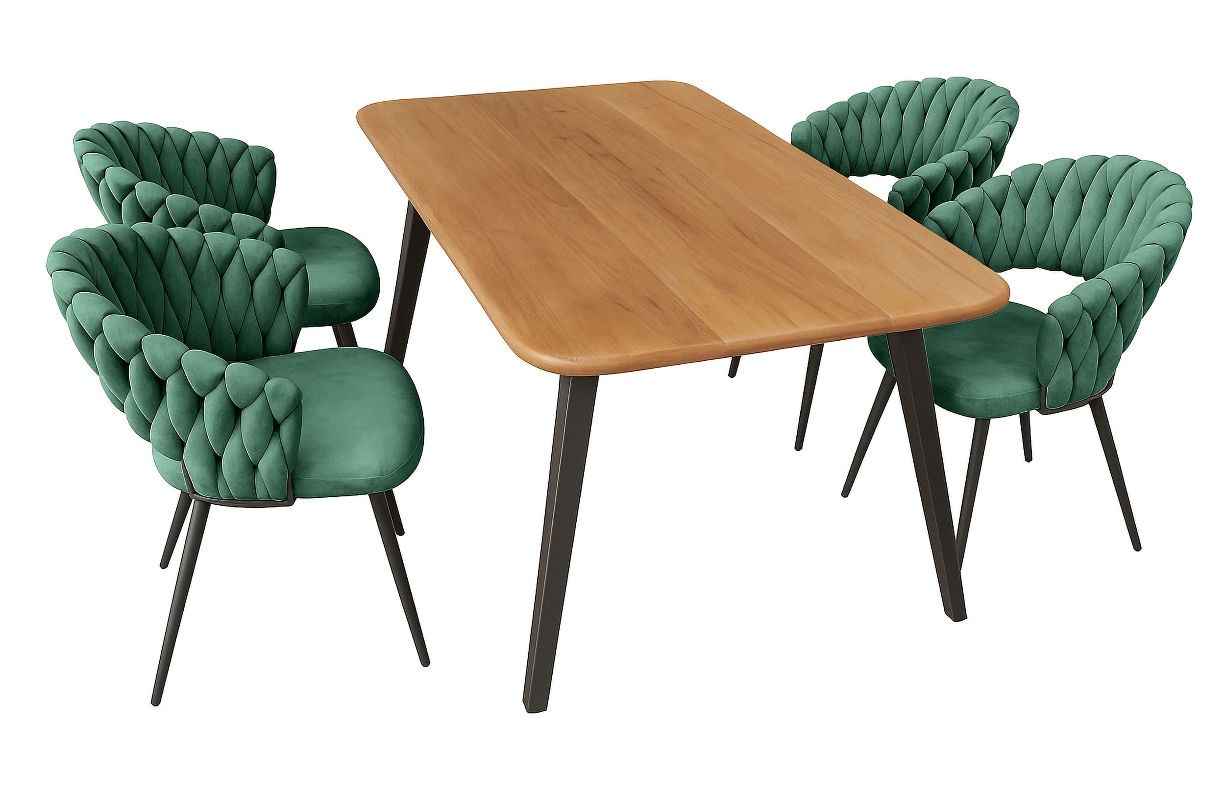 LC Home Essgruppe Nancy 5tlg. Esstisch Akazie Metallgestell 175x90cm + 4 Esszimmerstühle Nancy Grün