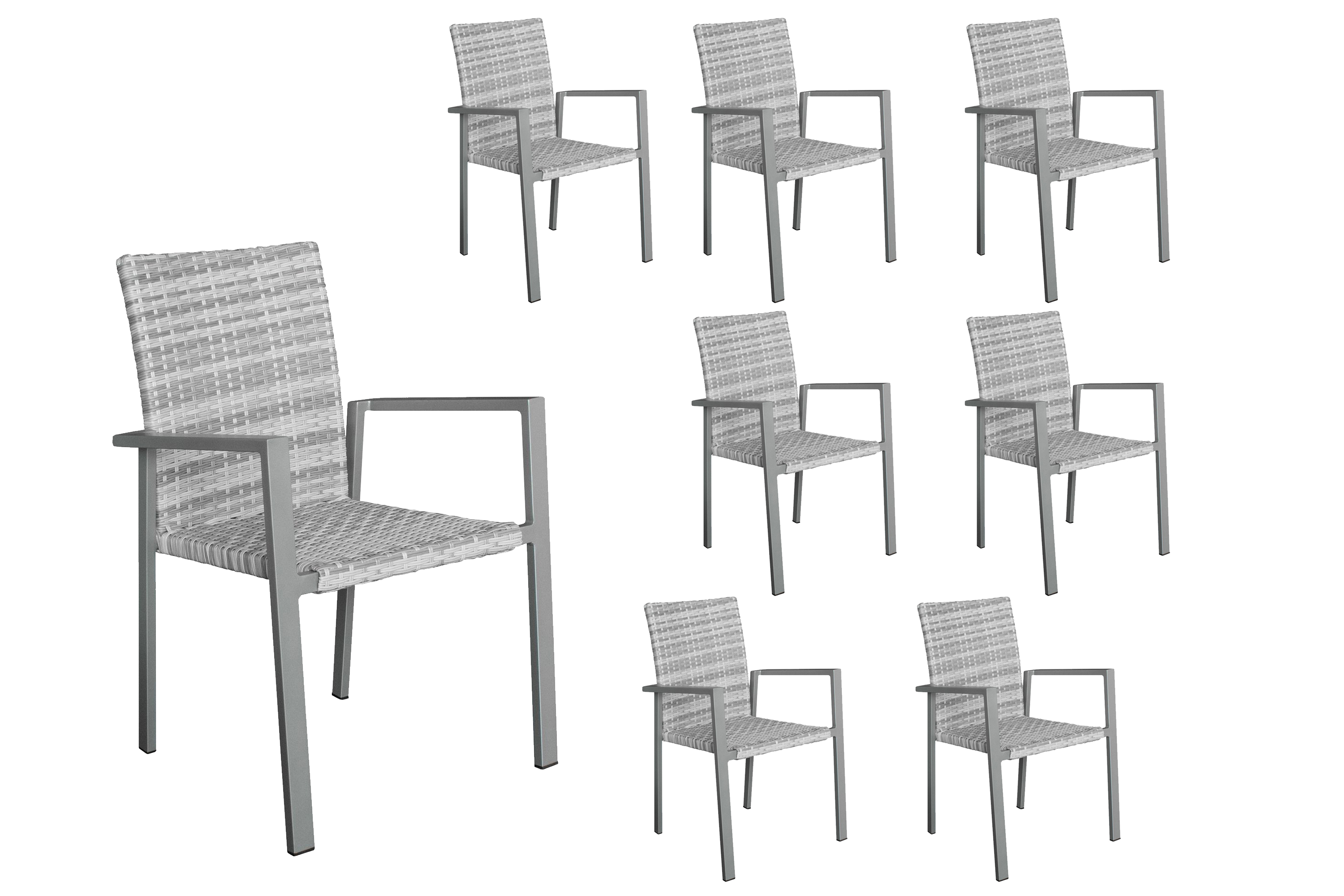 LC Garden »Parma« Dining 8er Set Stapelstuhl Armlehnstuhl silber