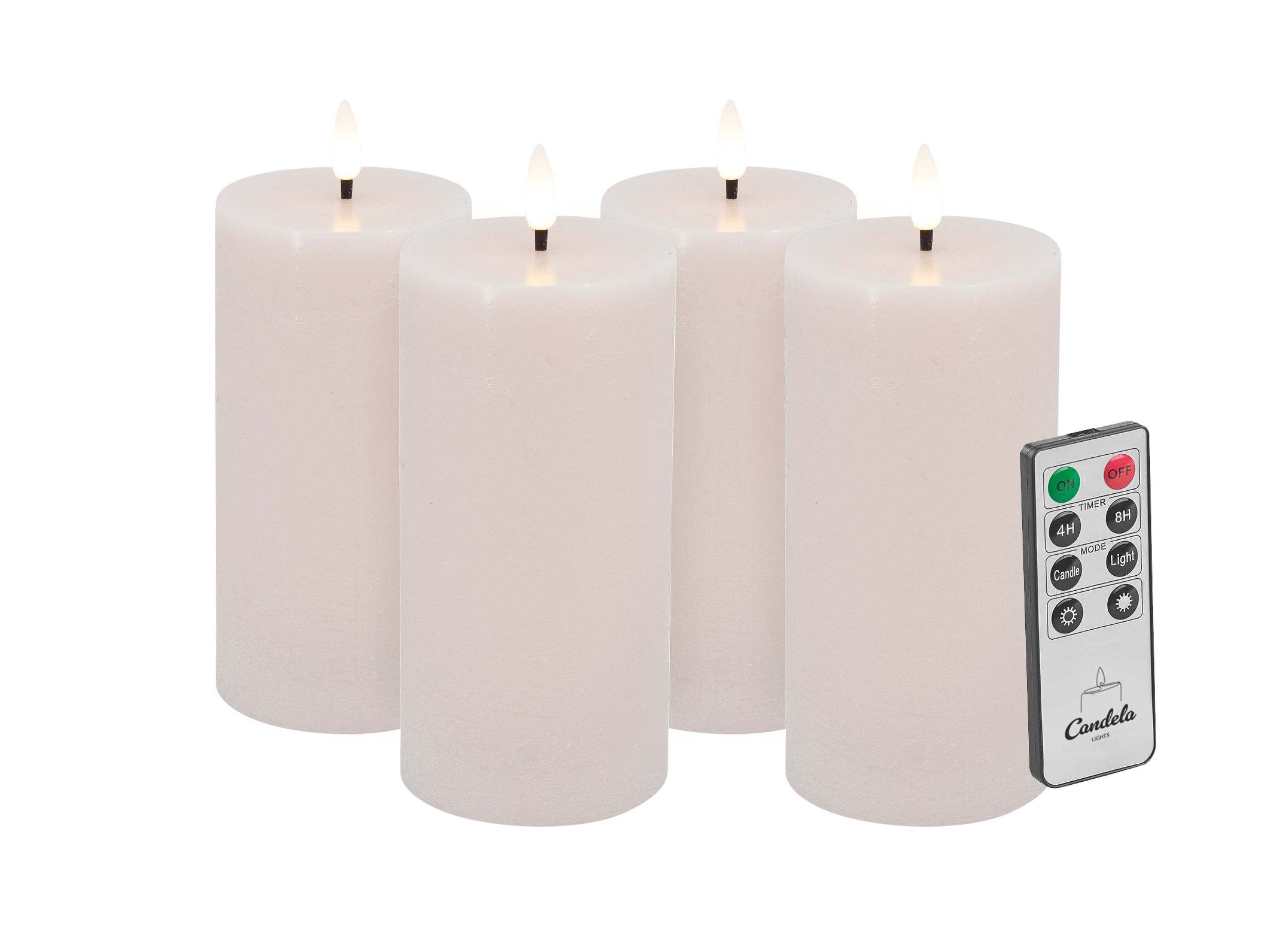 Candela LED Kerzen 4er Set H:15xØ7,5cm Summer Pink rustic Echtwachs mit Fernbedienung Timer Funktion & mehrstufig dimmbar flammenlos Echtwachskerzen Stumpenkerze