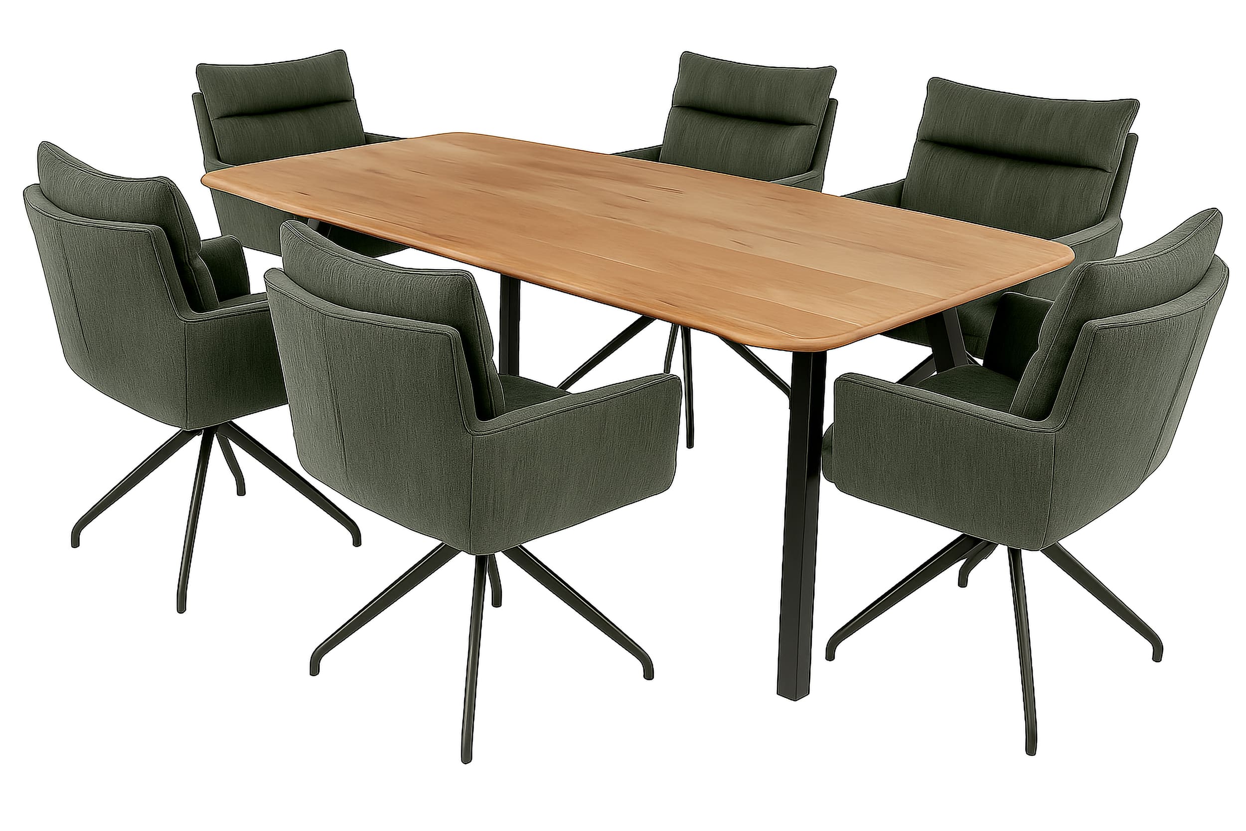 LC Home Essgruppe Houston 7tlg. Esstisch Akazie Metallgestell 215x100cm + 6 Esszimmerstühle Houston Grün