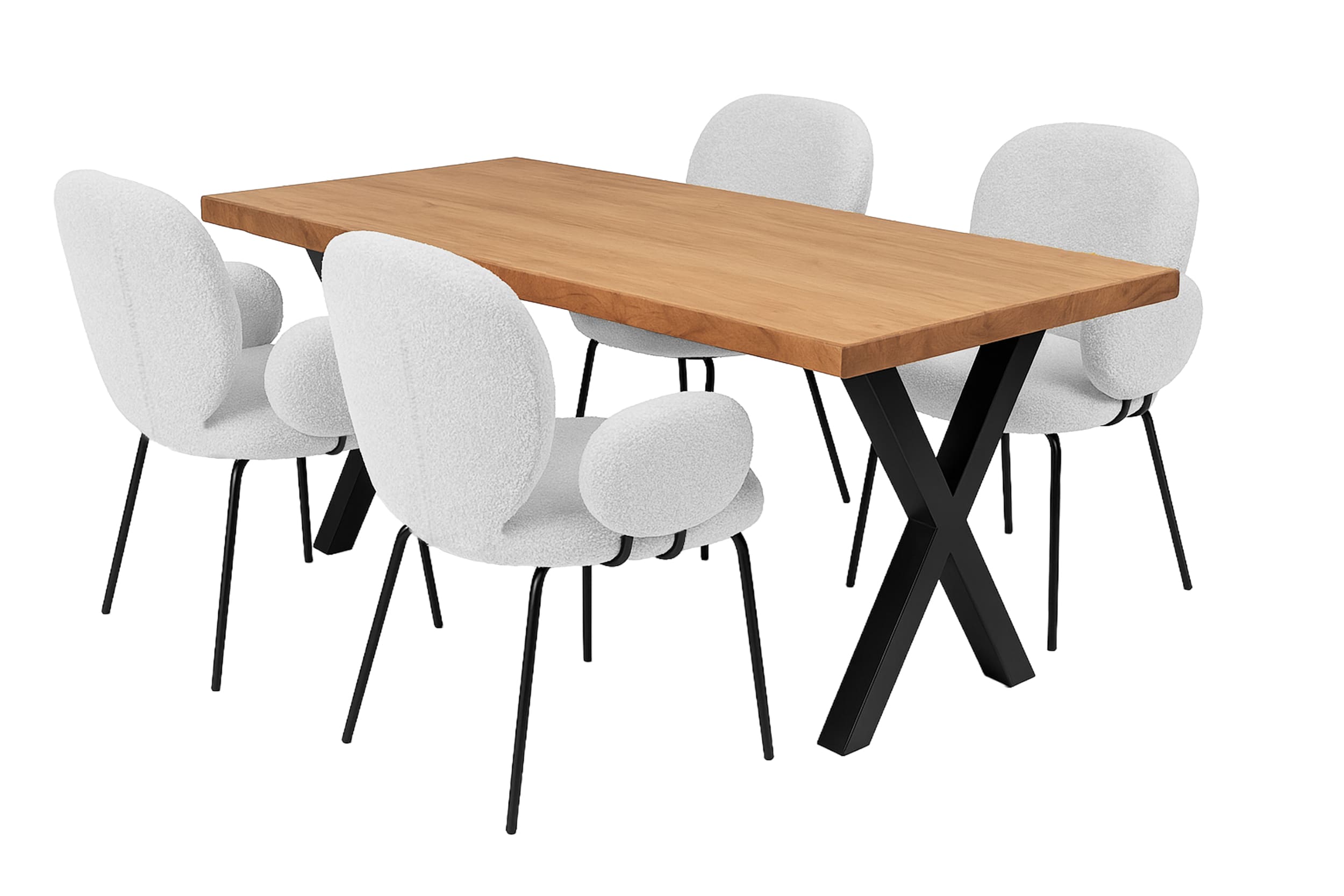 LC Home Essgruppe Lille 5tlg. Esstisch Akazie X-Gestell 160x90cm + 4 Esszimmerstühle Lille Creme