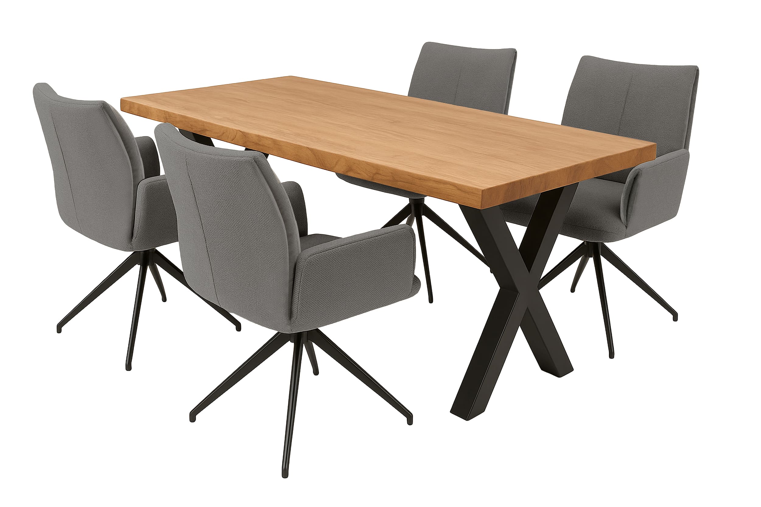 LC Home Essgruppe Monti 5tlg. Esstisch Akazie X-Gestell 160x90cm + 4 Esszimmerstühle Monti Anthrazit