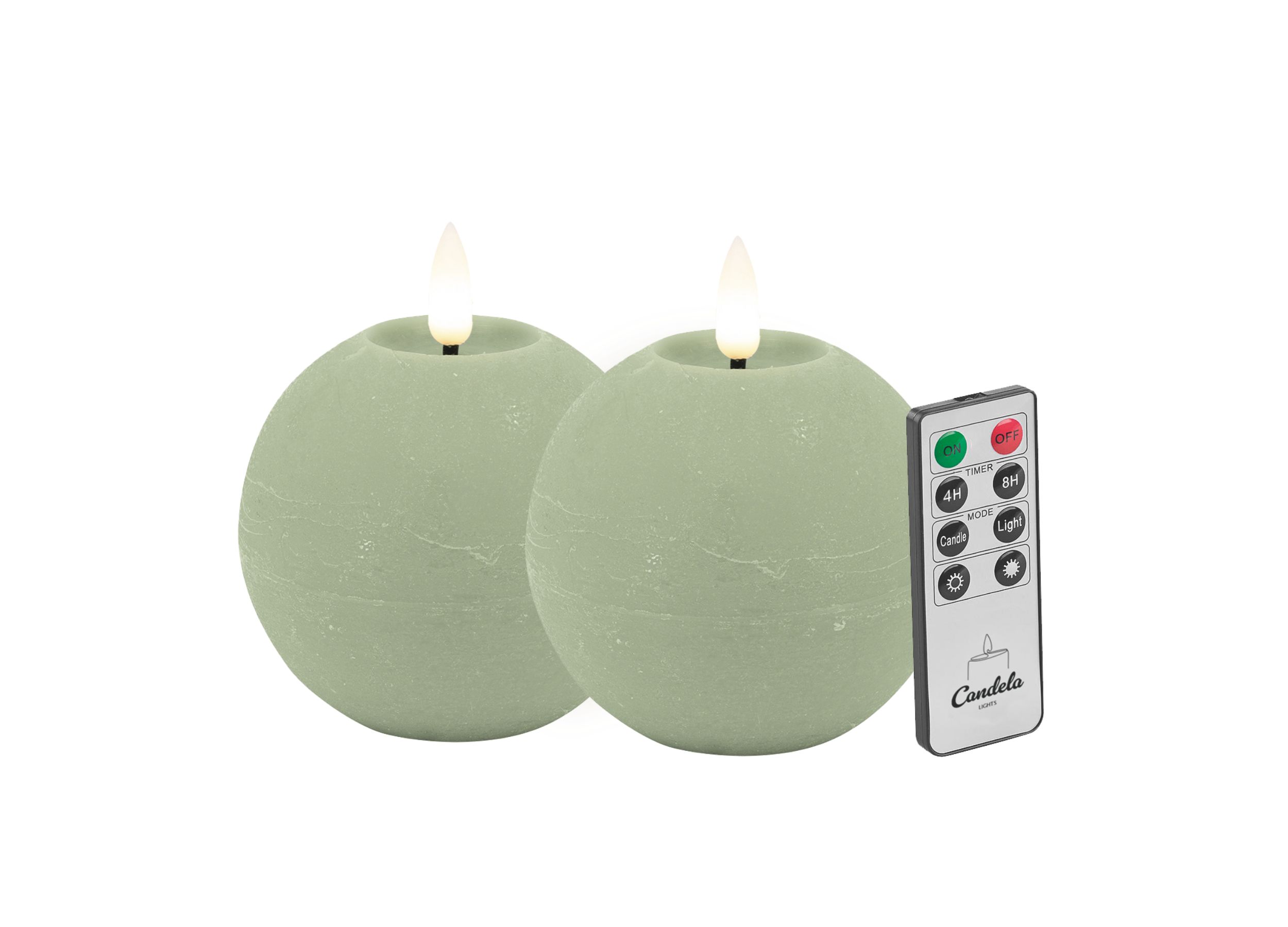 Candela Lights LED Kerzen 2er Set Ø8x7cm grün rustic Kugelkerze Echtwachs mit Fernbedienung & Timerfunktion Flammenlose flackernde LED-Kerze mehrstufig dimmbar