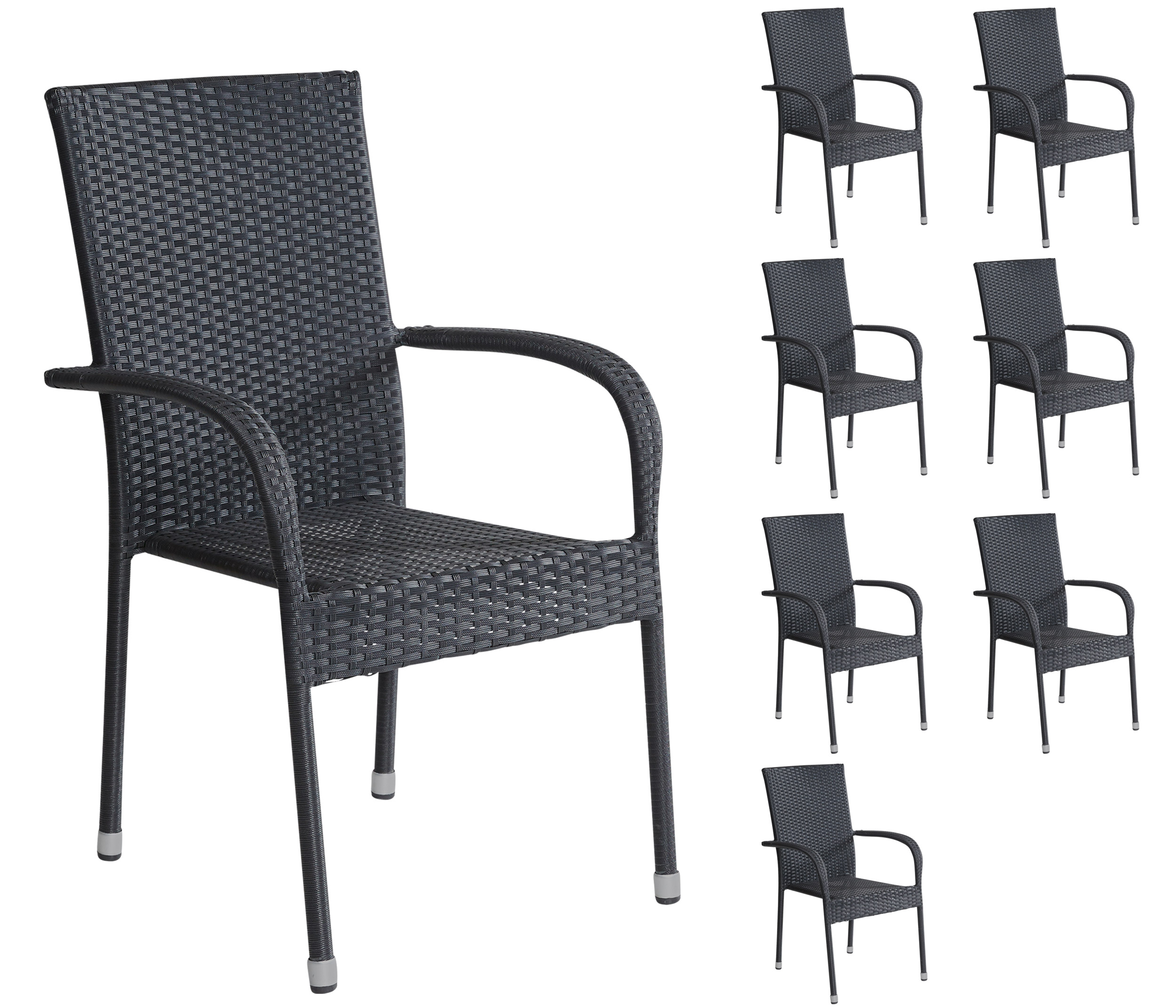 LC Garden »Lübeck« 8er Set Stapelstuhl schwarz Armlehnstuhl Balkonstuhl