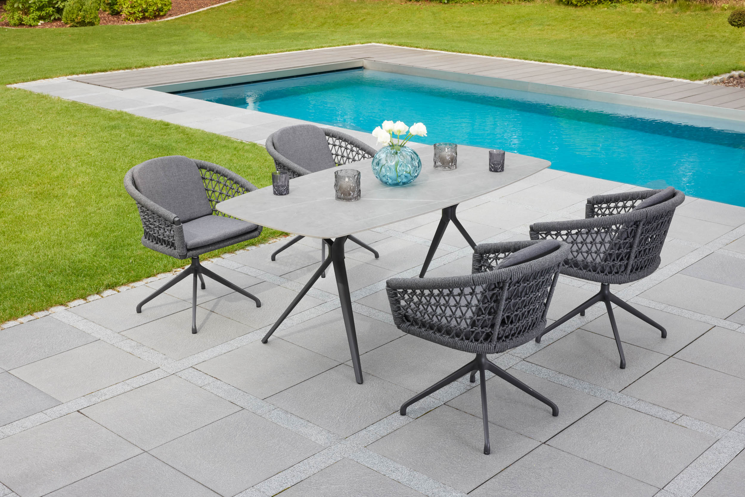 LC Garden 4er Set Bari Gartenstuhl drehbar anthrazit Rope