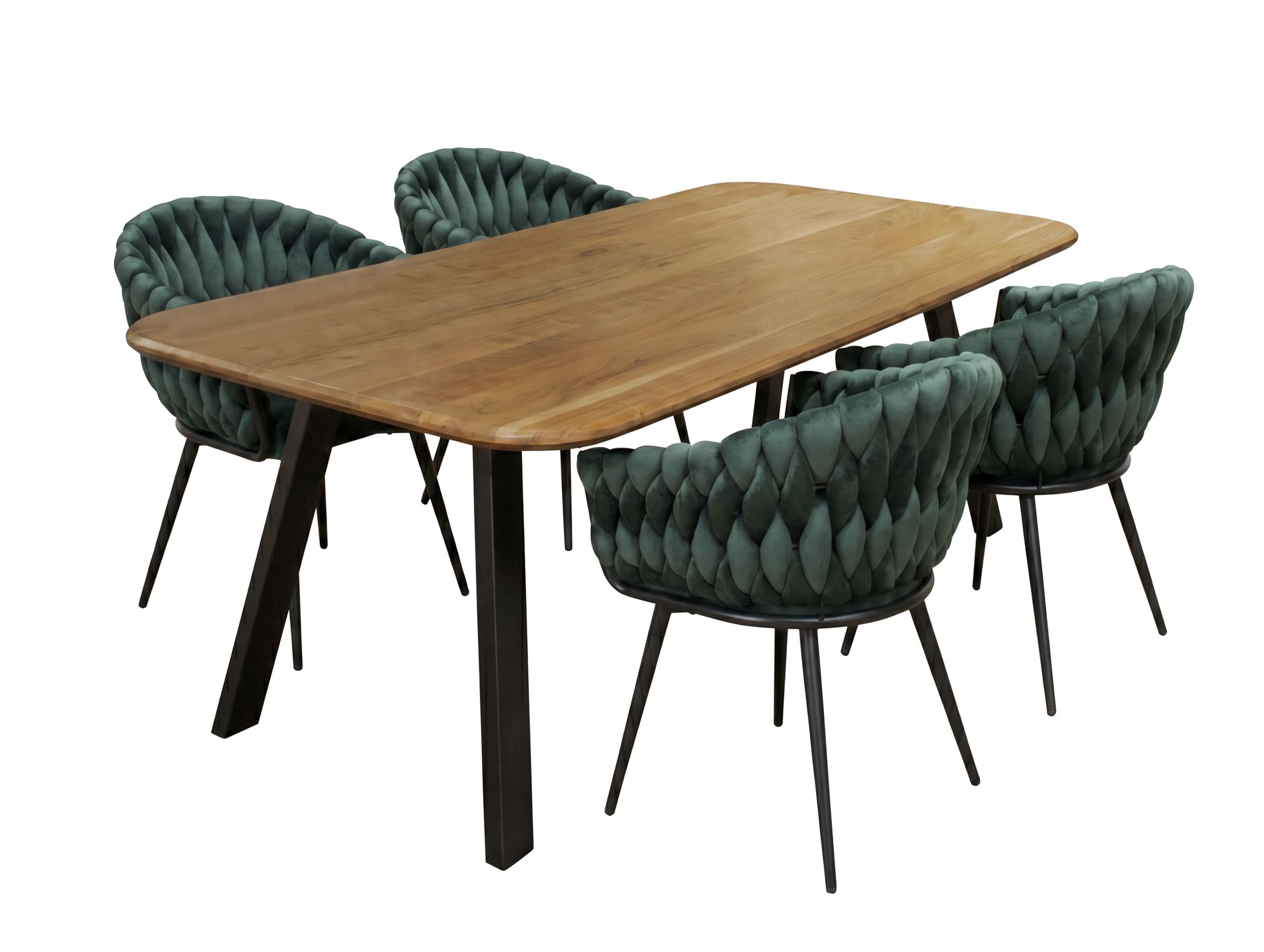 LC Home Essgruppe Remy 5tlg. Esstisch Akazie Metallgestell 175x90cm + 4 Esszimmerstühle Remy Grün