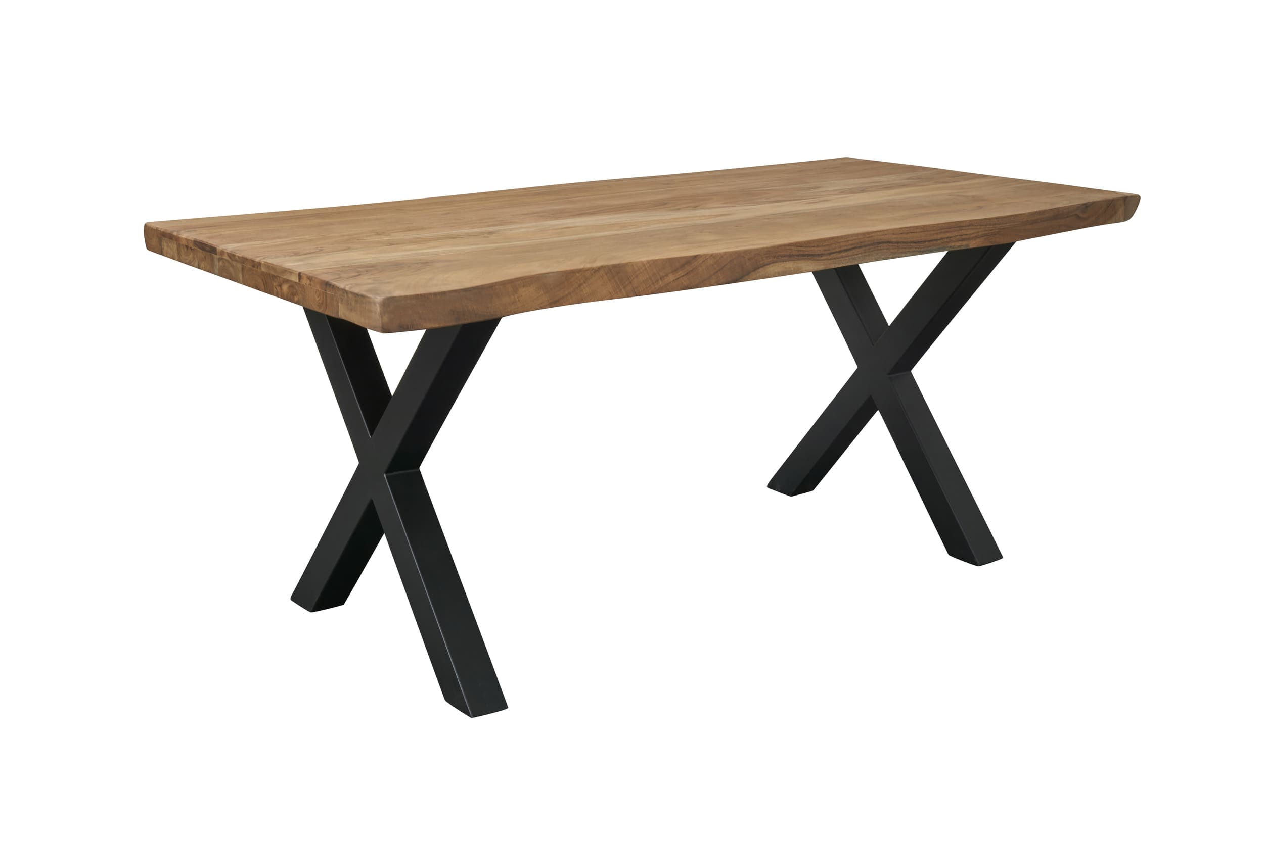 LC Home Esstisch 180x90cm Baumkante X-Metallgestell Holztisch Akazienholz Massivholz Industrial Design