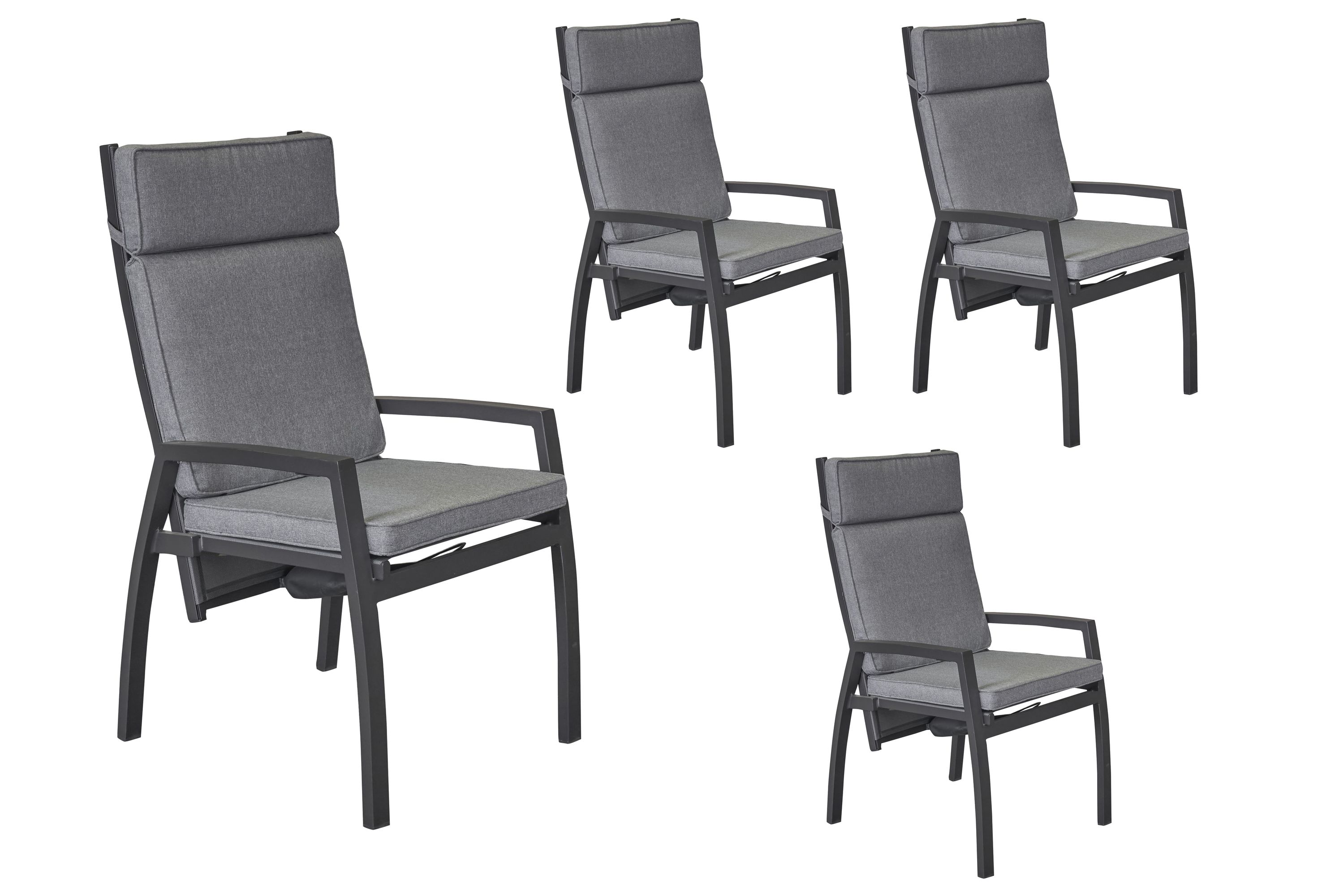 LC Garden »Sondrino« 4er Set Gartenstühle anthrazit Textilen Positionsstühle Verstellsessel